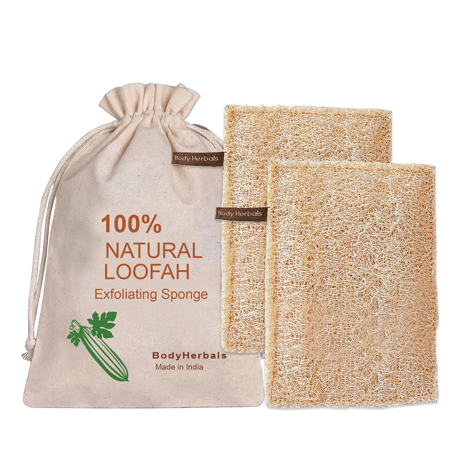 BodyHerbals Natural Sun Dried Bath Loofah Rectangular (Pack of 2) in a beautiful gift bag for Women and Men | Exfoliating Body Scrubber, Organic Shower Loofah, Body Sponge for Body and Face-image-43