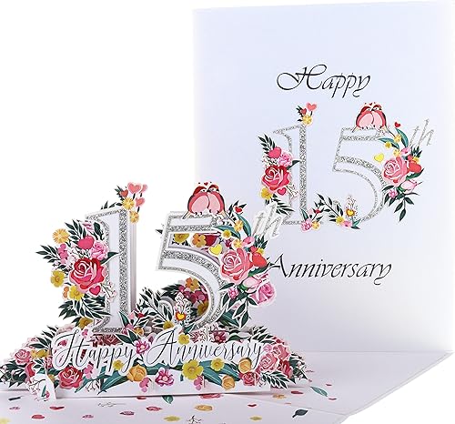 iGifts And Cards Happy 15th Milestone Anniversary - Tarjeta de felicitación desplegable 3D  15th Anniversary Celebration Crystal Wedding Celebration