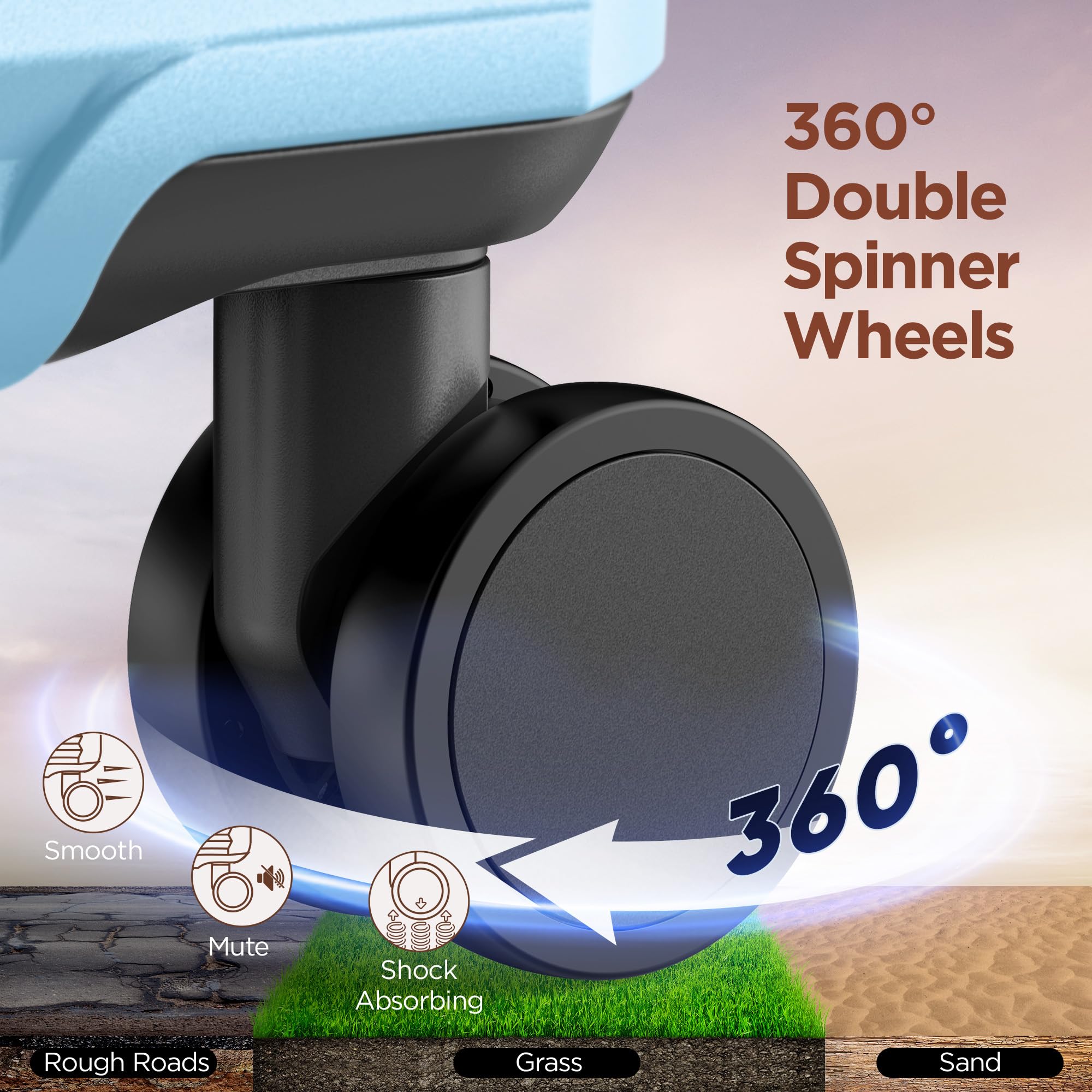 SHOWKOO Set Valigie 3 Rigide Espandibili 100% PC Set Trolley Bagaglio a Mano Valigia Viaggio Cabina con Chiusura TSA e Ruote Removibili (M-L-XL, Cielo Blu)