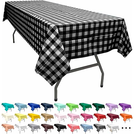 PARTY ULYJA Black and White Plastic Buffalo Plaid Tablecloths