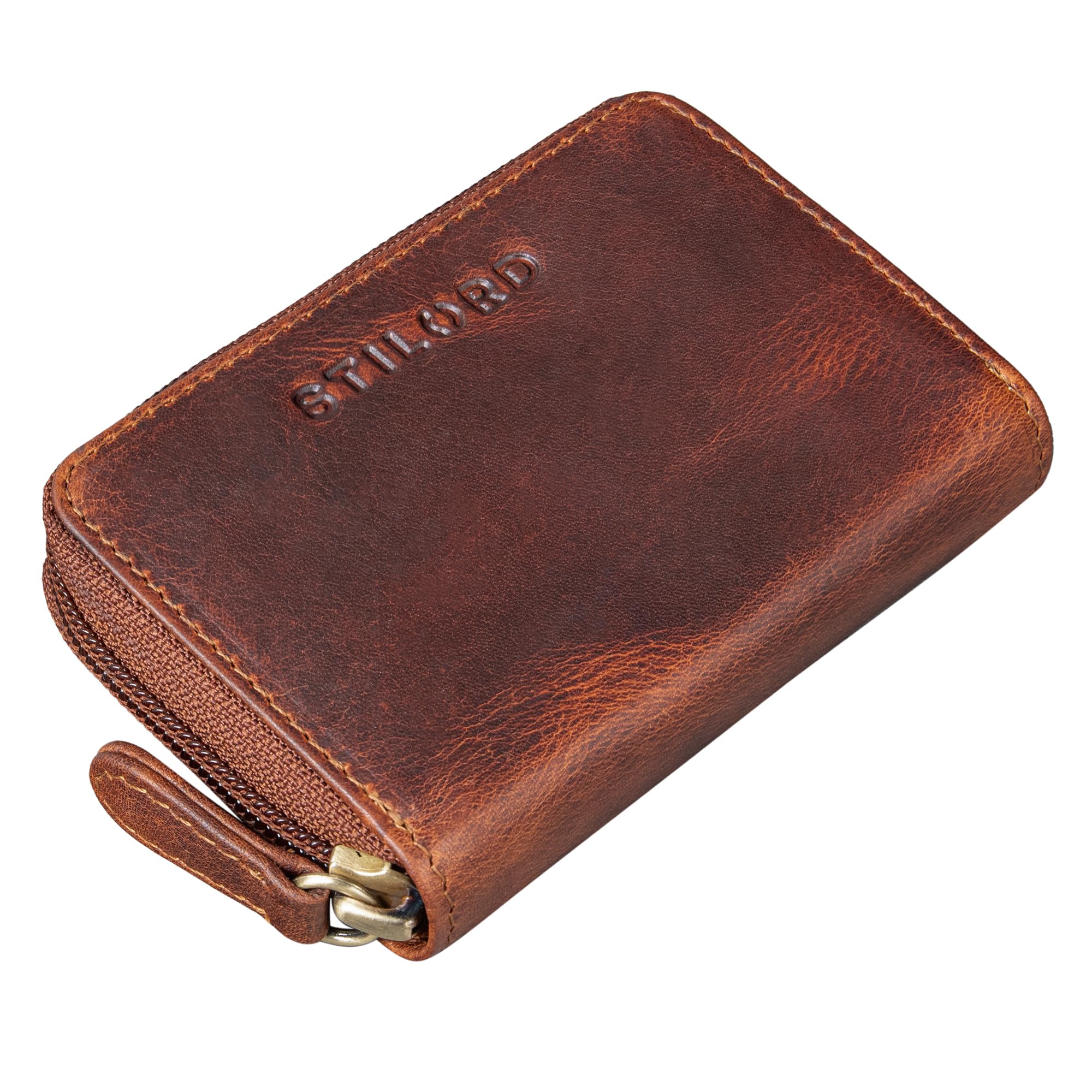 STILORD 'Luxor' Premium Cartera de Cuero para Hombre y Mujer Pequeño - Cartera de Cuero para Hombres y Mujeres con Protección RFID - Billetero con Monedero, Color:Kara - Cognac