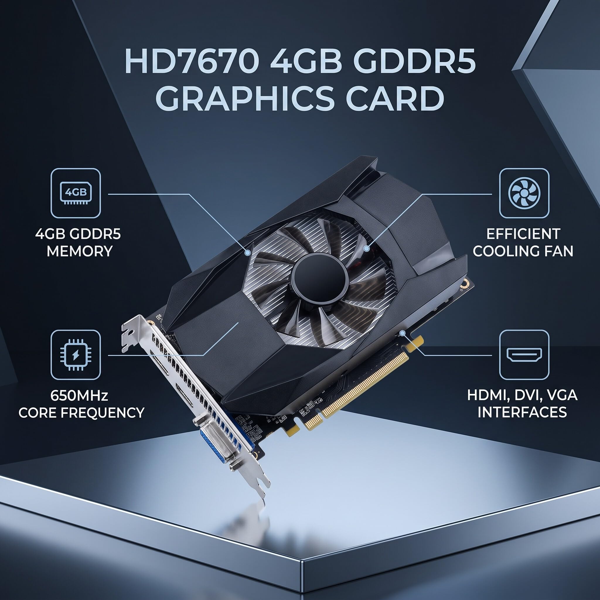 Ejoyous Tarjeta Gráfica HD7670, 128 bits GDDR5 650/900MHz PCI Express 2.0 GPU GPU GRACHIC Card, HDMI VGA DVI con Ventilador de Enfriamiento Admite DirectX 11 PCI Express X16 2.1