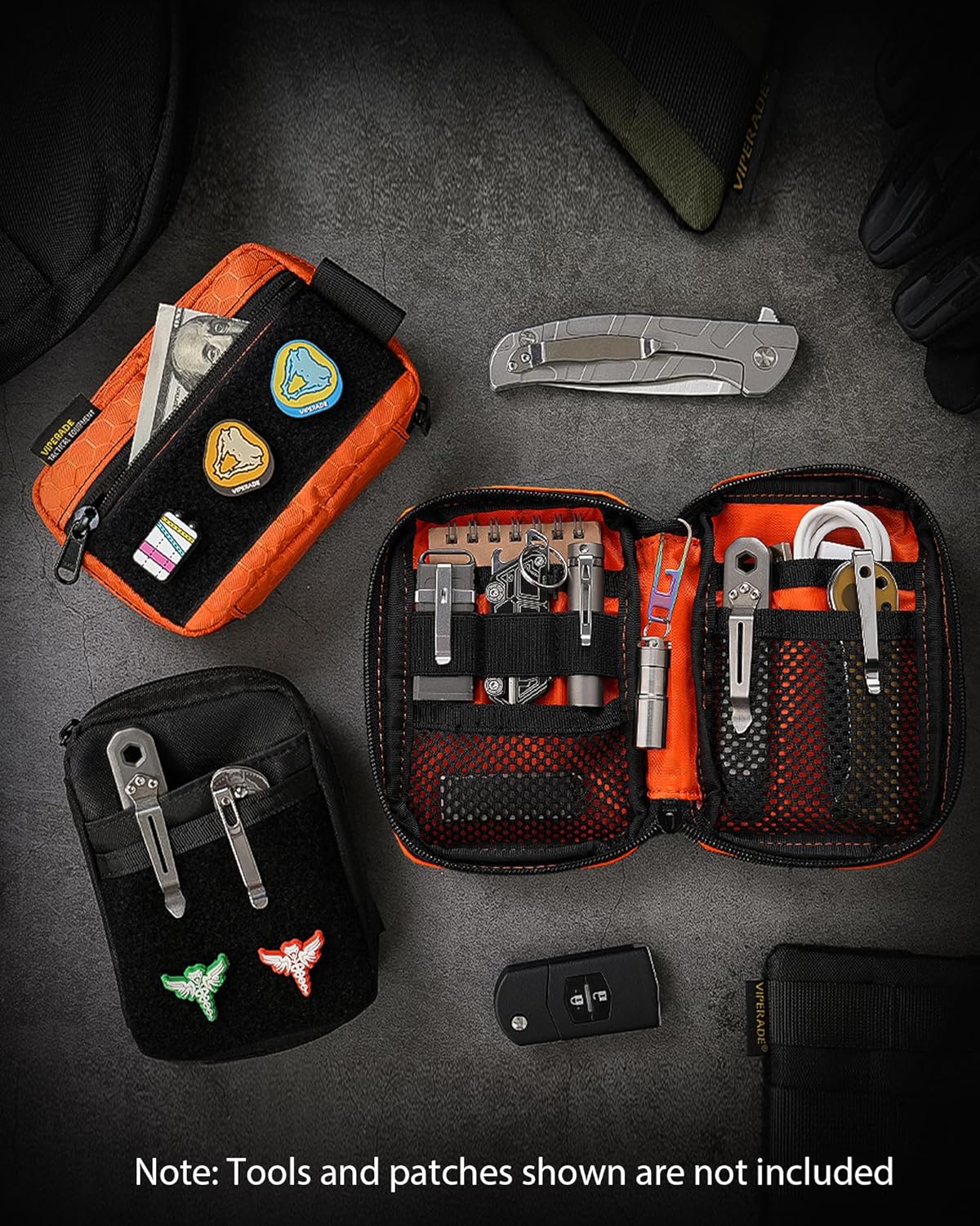 VIPERADE VE26 EDC Pouch Organizer with 11 Compartments, Small Tool Pouch with DIY Patches Area, EDC Pocket Organizer for Mutitools - Image 8