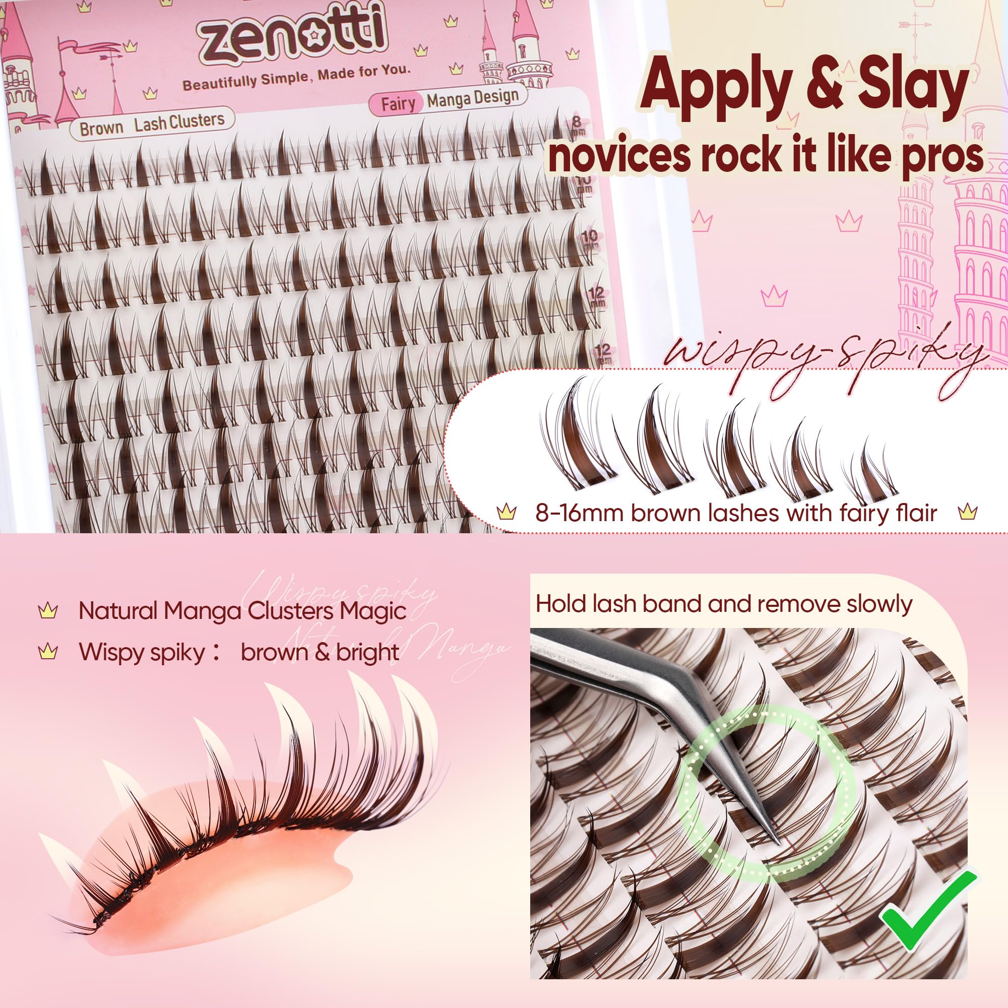 Brown Lash Clusters Manga Eyelash Clusters Natural Fairy Cluster Eyelash Extensions Wispy Spiky Individual Lashes Invisible Band DIY Anime Lash Extensions with Clear Band 8-16MM by zenotti - Image 3