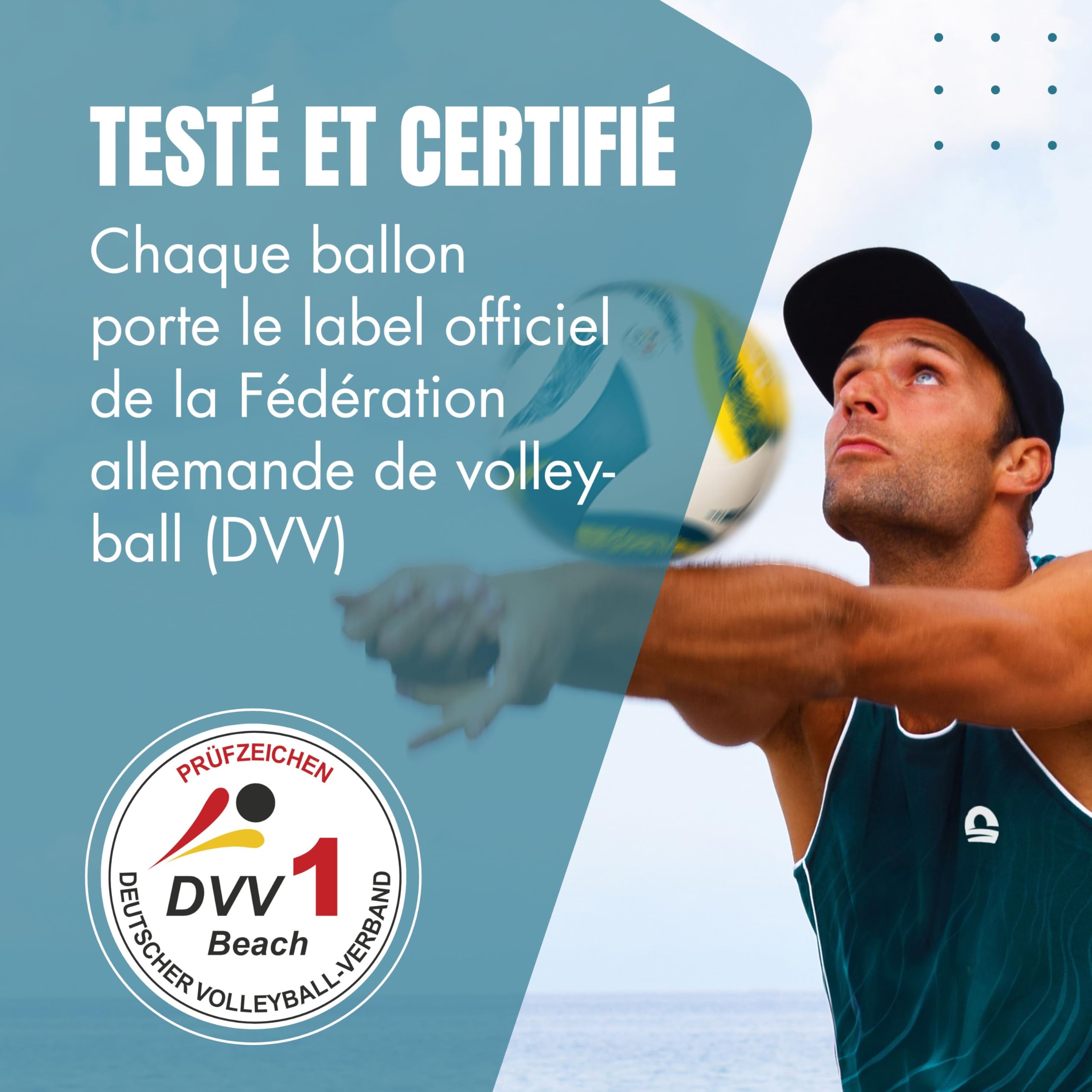 SunPro Ballon Beach-Volley, Taille 5, DVV | Ball de beach-volley officiel, Surface douce, certifié DVV, idéal pour plage, sable, sport extérieur et cadeau