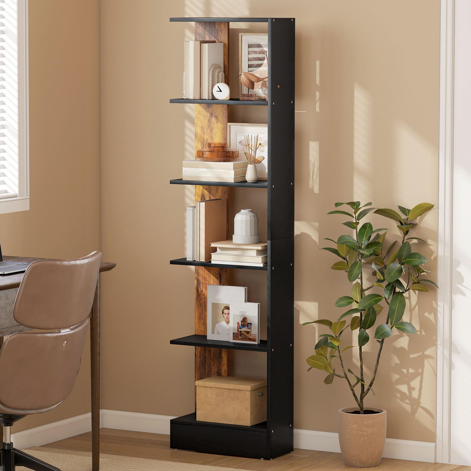 HOMCOM Mobiletto Scaffale Stretto a 5 Ripiani, Scaffale Portaoggetti Salvaspazio Moderno in Legno, Libreria per Bagno, Soggiorno, Camera da Letto, Studio e Ufficio, 45x21x170 cm, Marrone Rustico