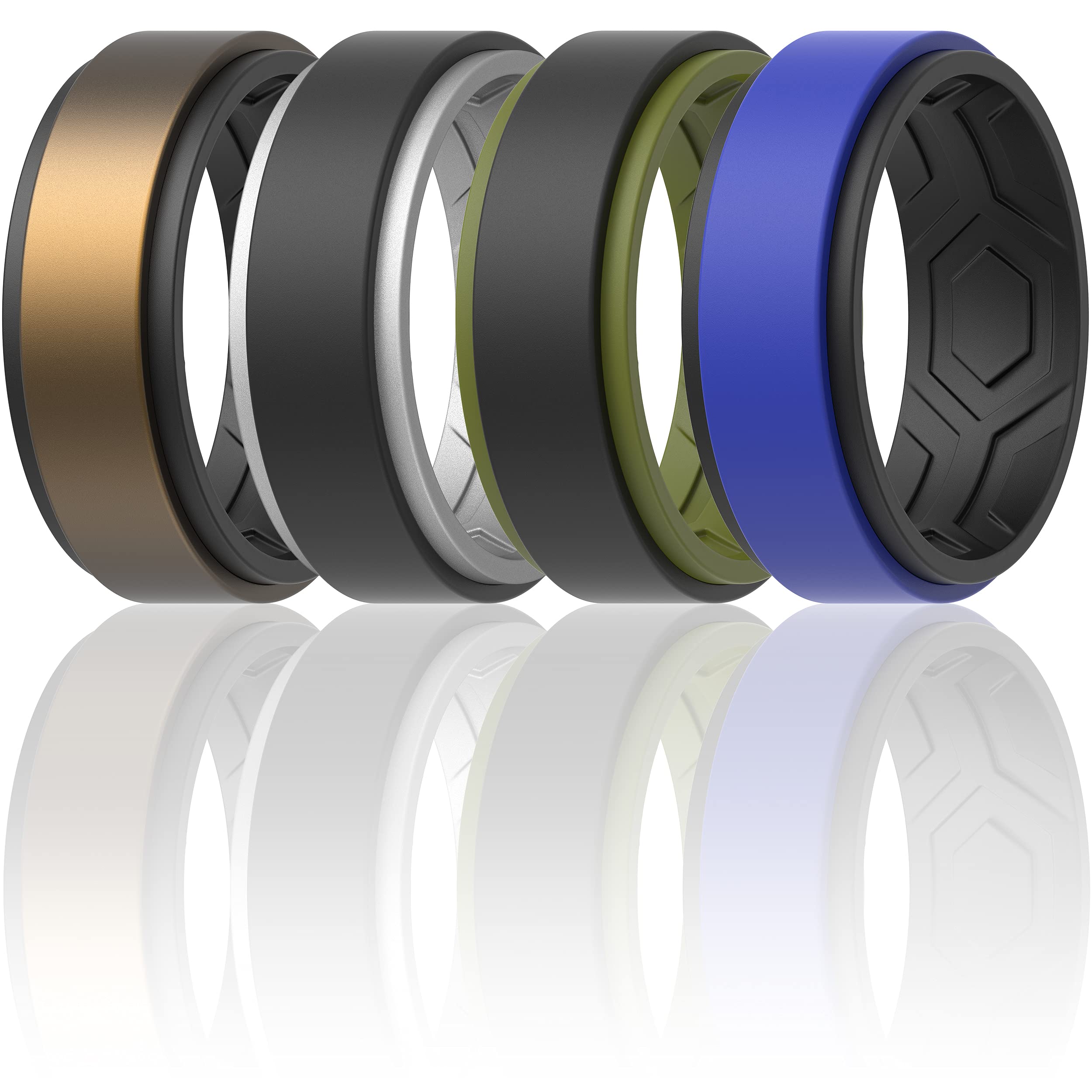ThunderFit Silicone Wedding Rings for Men, Breathable Step Edge 2 Layers 10mm Wide 2.3mm Thick - 1/4/7 Variety Multipack, 5.5 - 6 (16.5mm), Silicone, No Gemstone