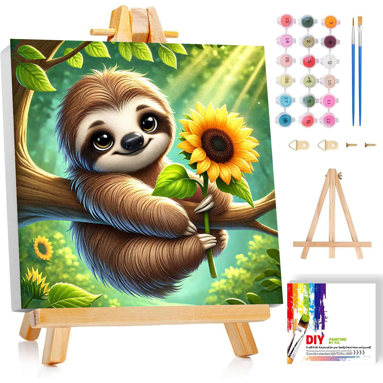 Gemozaic Sloth Paint by Numbers Kit for Kids Ages 8-12 with Frame &amp; Easel