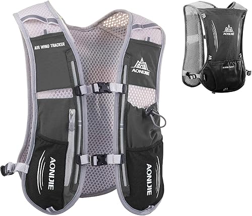 Vista 13 de JEELAD Running Hydration Vest Trail Backpack for Marathon Biking Hiking Cycling Outdoor Azul Claro (5L) -Solo Chaleco,Rojo rosa (5L) - con vejiga