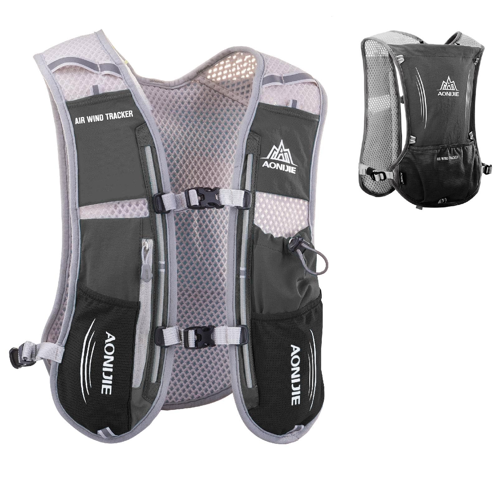 JEELAD Running Hydration Vest Trail Running Backpack for Marathon Biking Hiking Cycling Outdoor (#01 Black (5L）- only vest, One Size)