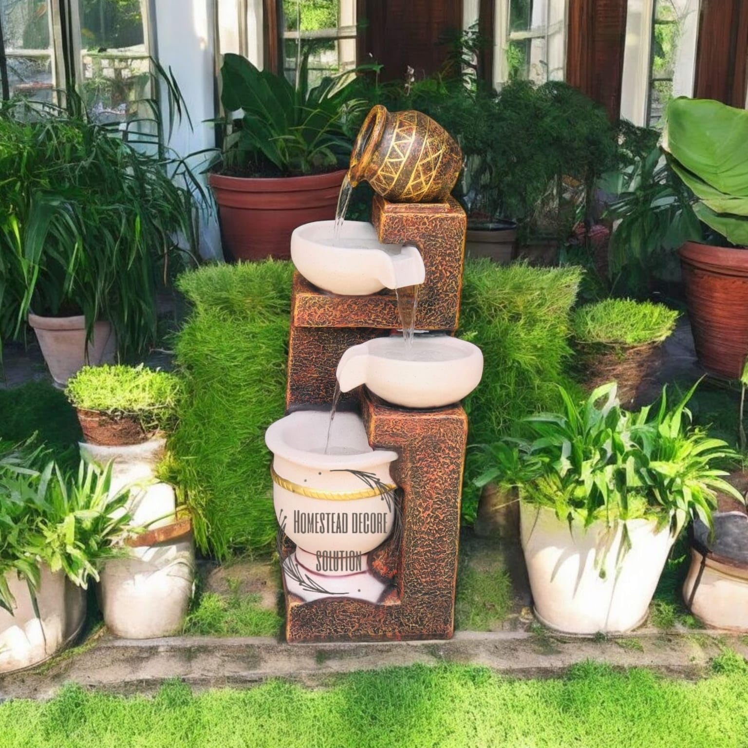 Homestead Decore Solution Big Matki Water Fountain Big Size 4 feet for Home, Garden, Office Living Room |3-Tier Cascading, Decorative Ceramic Bowl Design with Fiber Indoor Outdoor-image-13