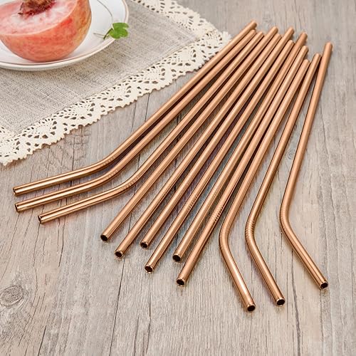 Miniatura 7 de 20 popotes de acero inoxidable reutilizables de oro rosa, pajitas reutilizables de 10.5 y 8.5 pulgadas con 20 puntas de silicona, 5 cepillos para