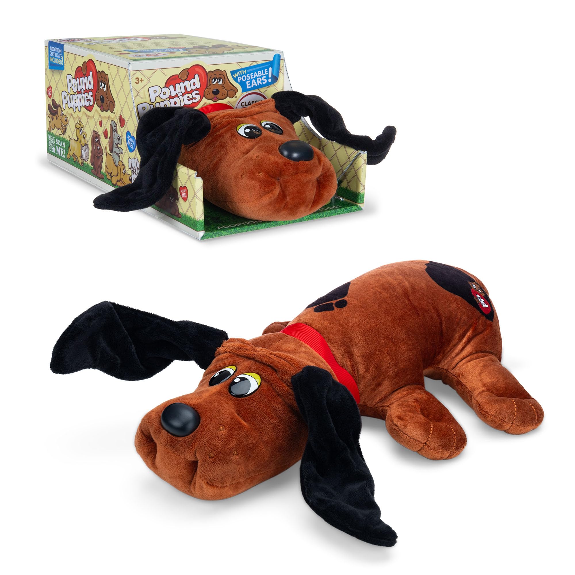 Basic Fun Pound Puppies Classic Wave 3 Reddish Brown W/ Black Spots 17 Inch Cuddly Soft Toy Dog for Kids Ages 3+