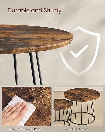 Miniatura 6 de VASAGLE Mesas de centro redondas, juego de 2, mesas auxiliares circulares modernas con marco de acero, para sala de estar, dormitorio, marrón