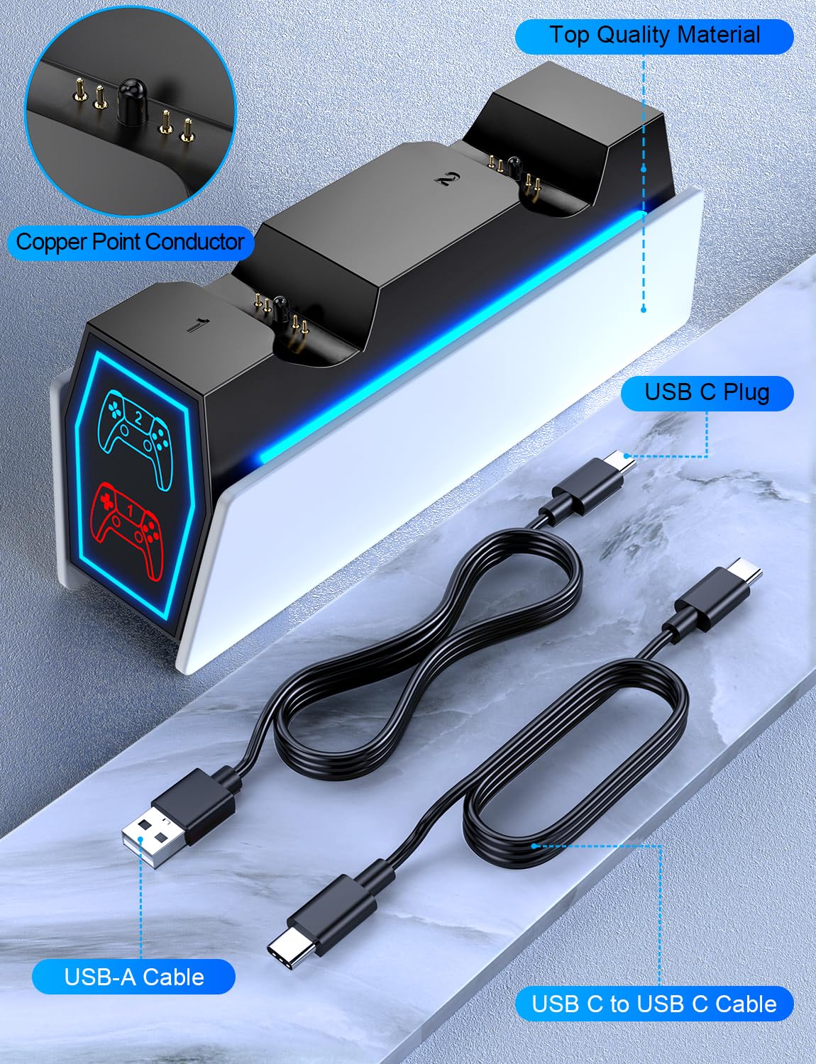 Chargeur de Manette PS5, Station de Charge Rapide PS5 Améliorée 2H avec Indicateurs Lumineux LED for PlayStation 5 Dualsense Manette 2025