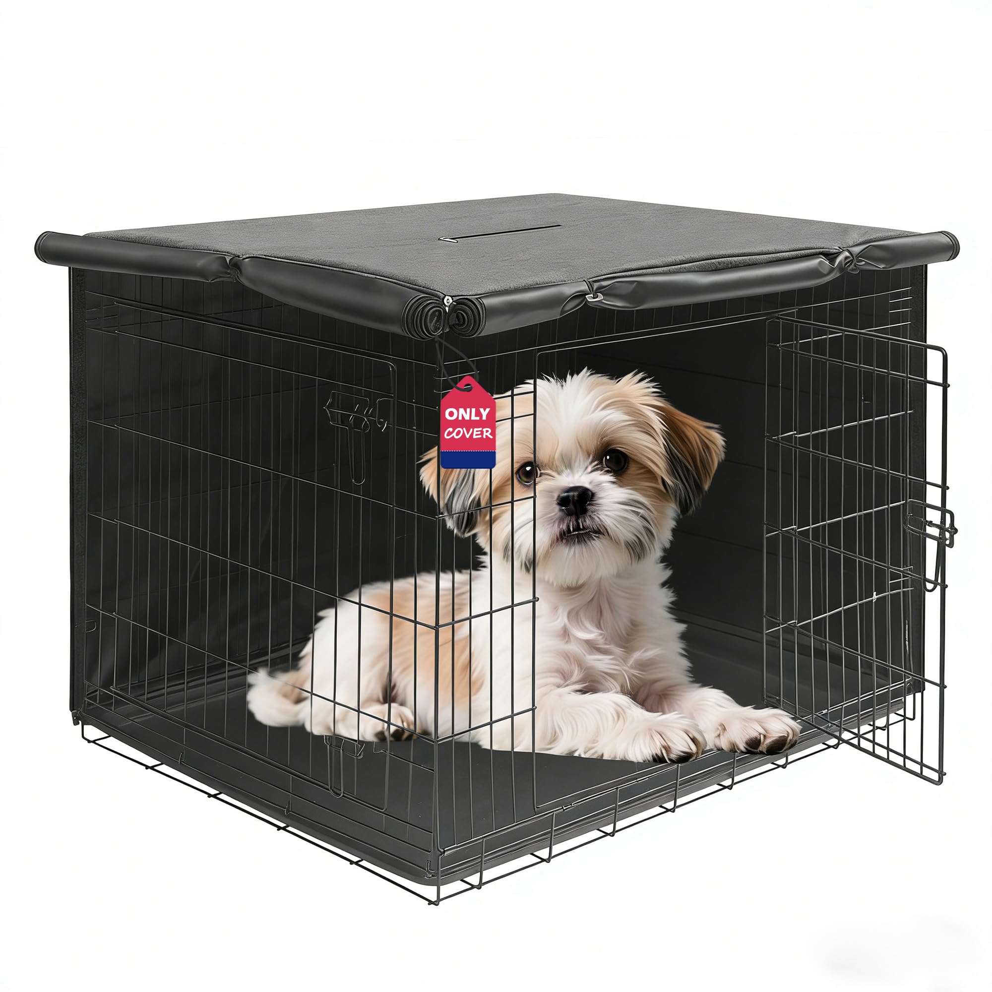 HiCaptain Breathable Dog Crate Cover 24 Inch, Durable Heavy Duty Kennel Cover, Dual Zippered Panels, Windproof Waterproof UV-Resistant (Grey)