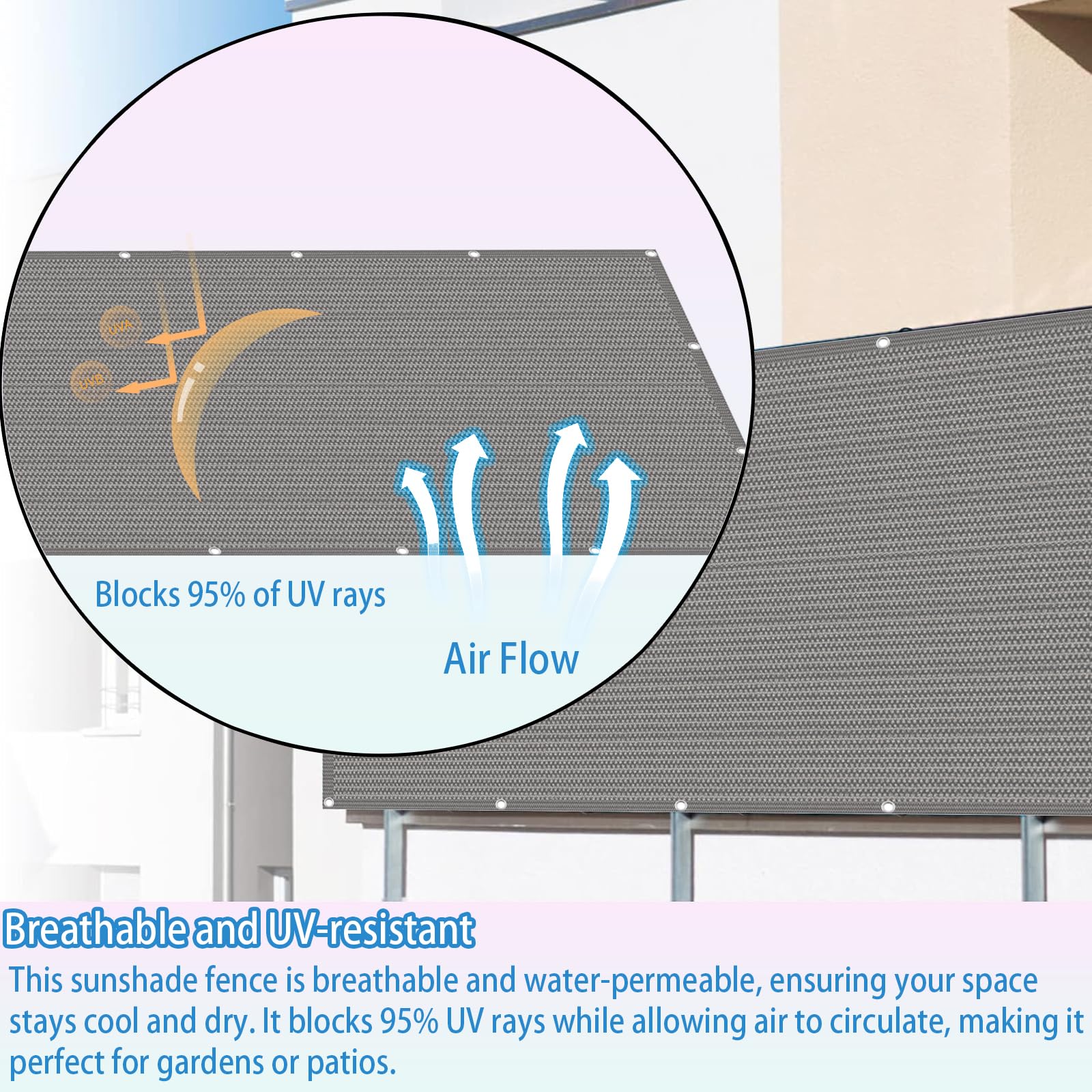 Recinzione Copertura Per Balcone 95 x 550 cm Protezione Privacy, Anti-Uv, Resistente Al Vento, Recinzione Copri Ringhiera Balcone con Funi e Fascette per Balcone Giardino Terrazza, Grigio