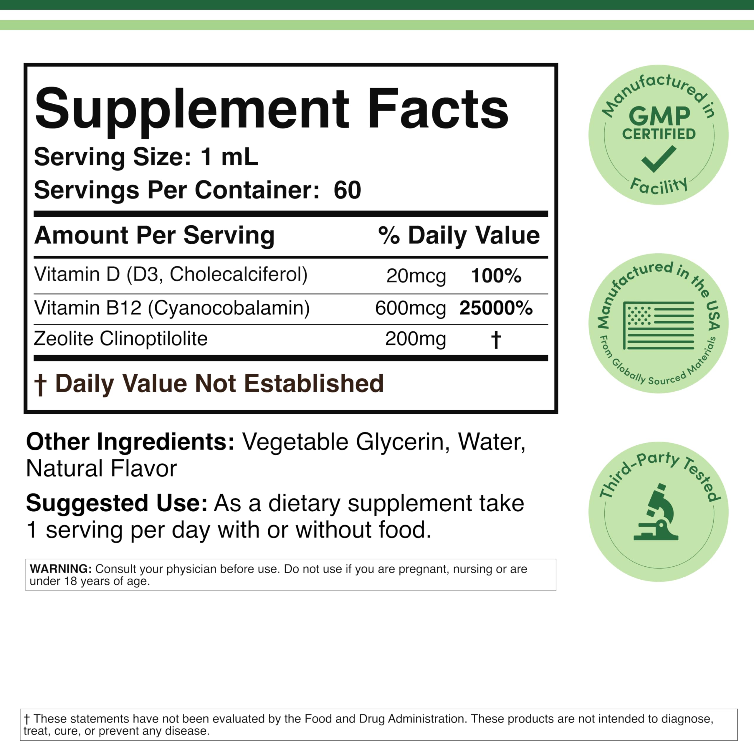 Liquid Zeolite Detox 620mg with B12 & D3, Detox & Energy, 60 Servings — Amazon image 2