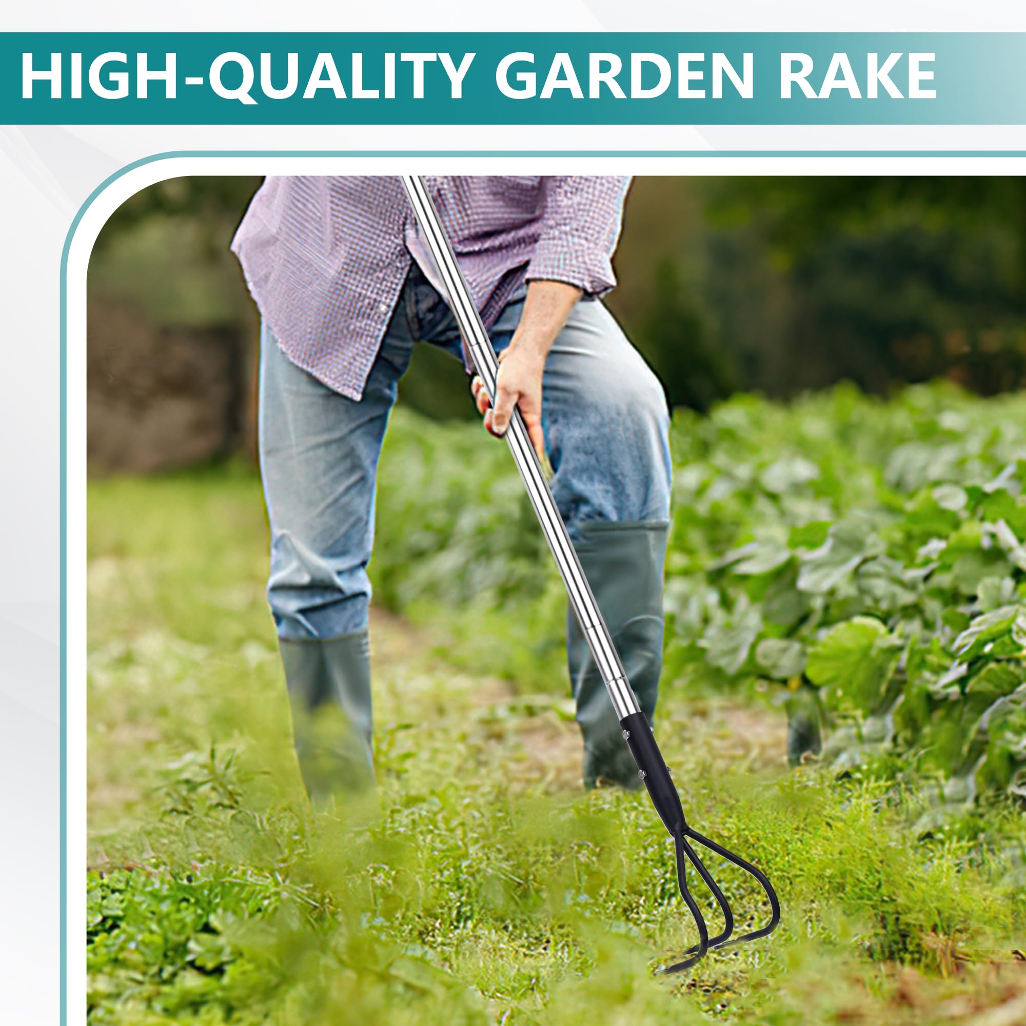 BARAYSTUS Cultivador manual robusto de 145 cm, acero al carbono, longitud ajustable, herramientas de jardín, cultivador de 3 dientes para jardín, aflojamiento del suelo