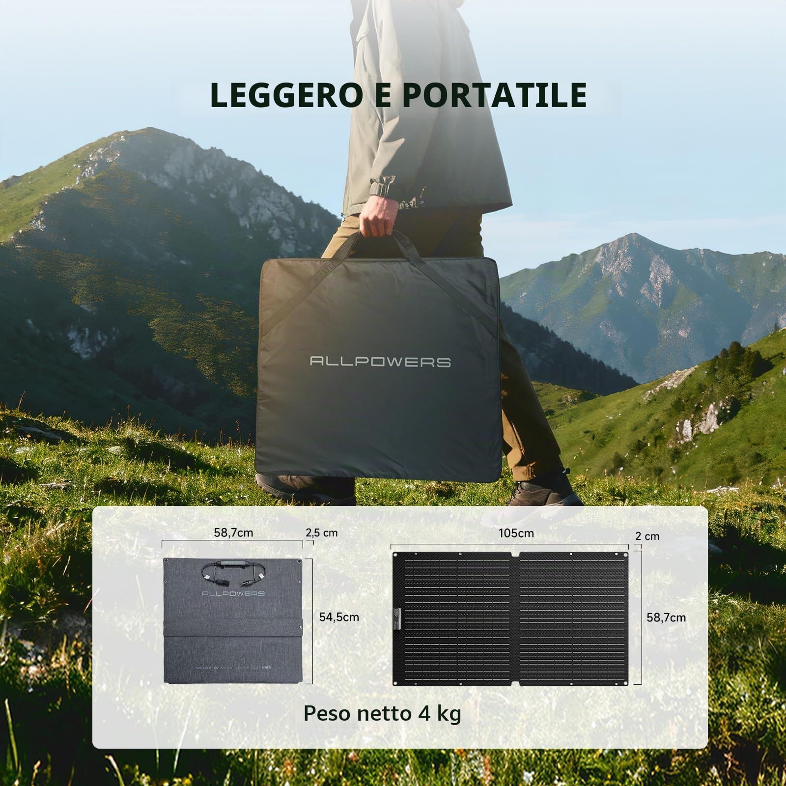 ALLPOWERS Pannello Solare 100W SE100, IP68 Pannello Solare Pieghevole, Efficienza del 25% Moduli Solari Monocristallini per Serie S & R Stazione di Potenza Portatile, Modulo Fotovoltaico Impianto