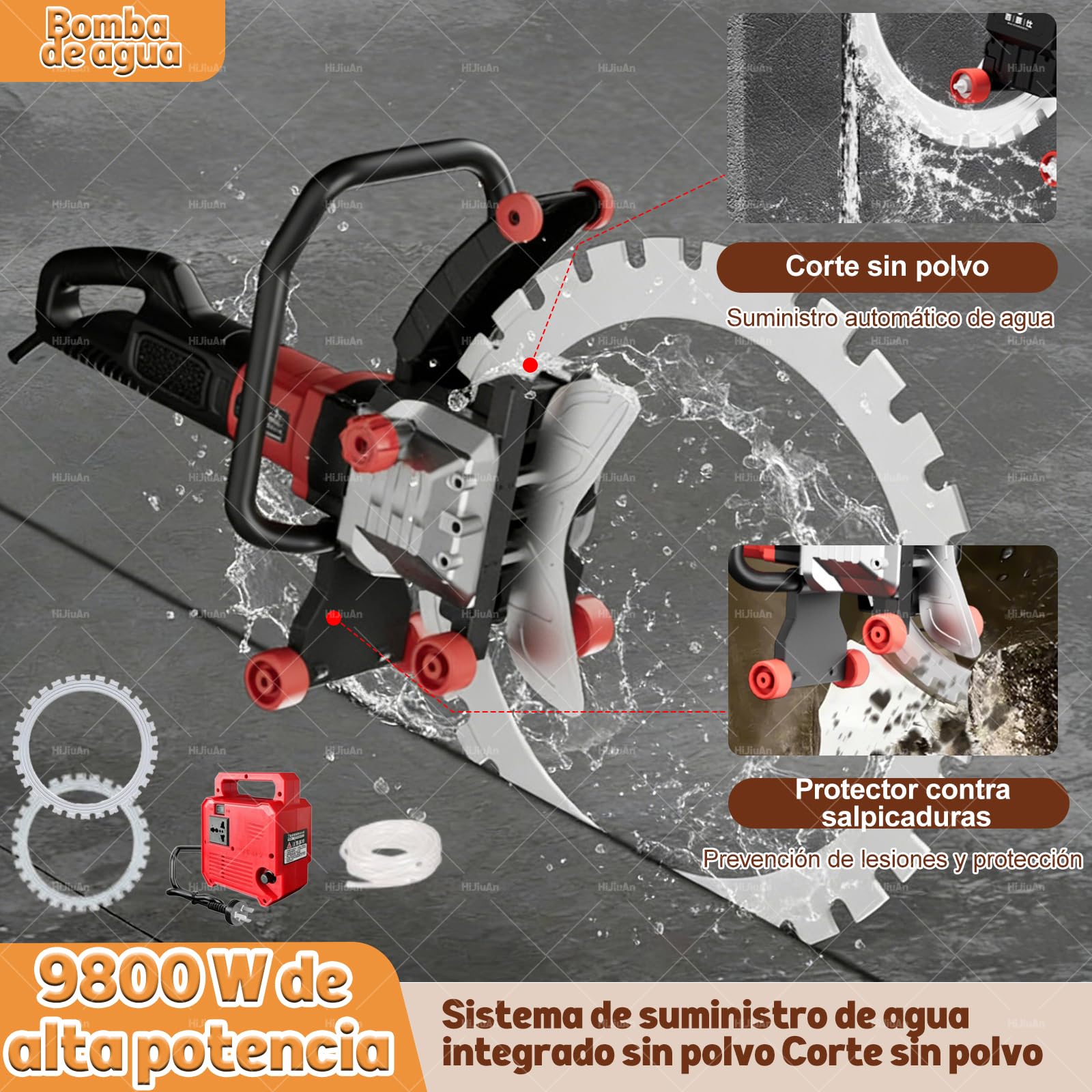 Cortadora De Pared Eléctrica De 16", Velocidad De 3000 Rpm, Sierra Circular Eléctrica Para Hormigón De 9800 W, Profundidad De Corte De 11,8", Con 2 Hojas De Sierra Y Sistema De Supresión De Polvo