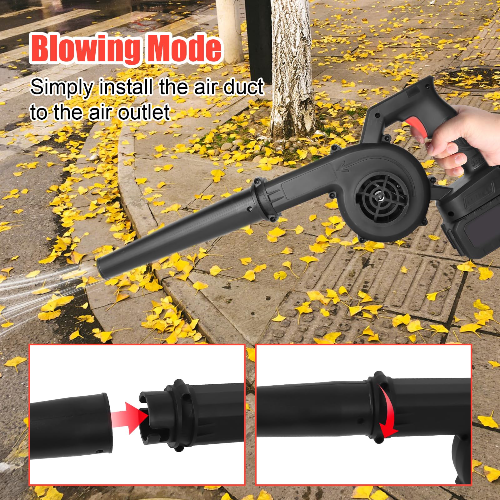 Soplador de Hojas, 2 en 1 Soplador Aspiradora de Aire Potente Sopladora Bateria de Ligero Electrico Leaf Blower para el Cuidado del Césped, Pelo de Mascota, Polvo del Coche y el Hogar