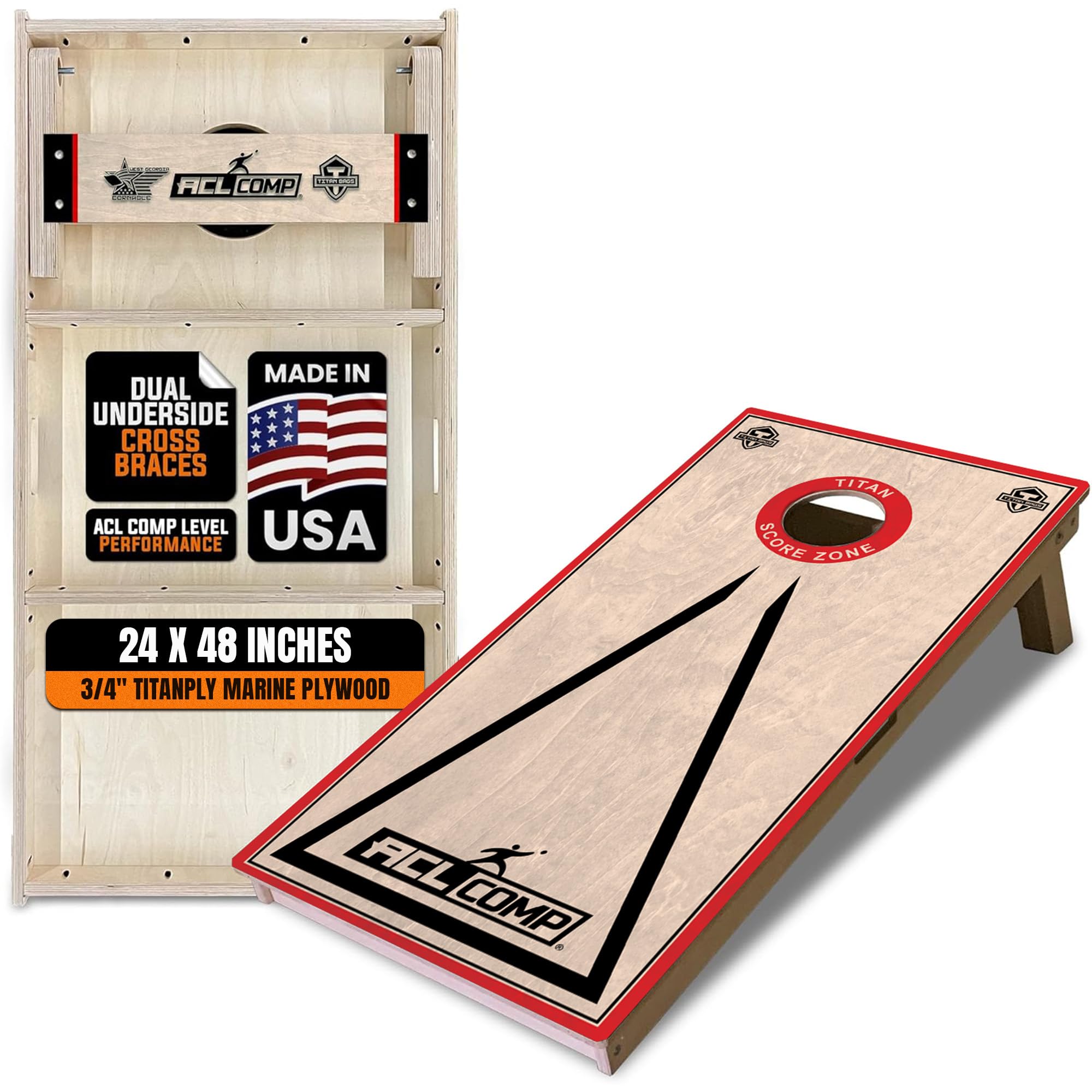 Titan Bags Professional Cornhole Board - ACL COMP Approved Solid Wood Cornhole Board Set w/Built-in Handles for Adults & Family - Portable Outdoor