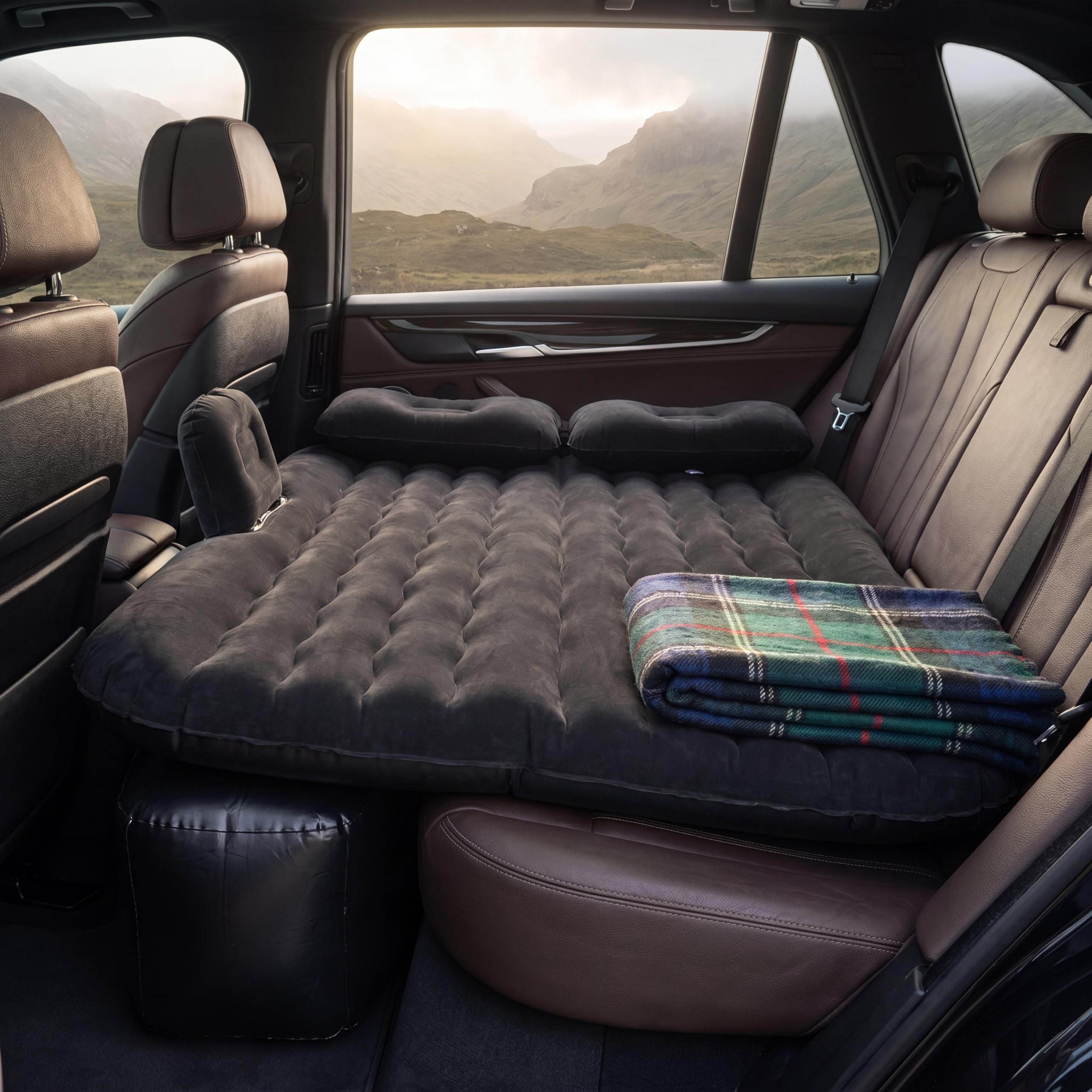 YAGEANNL Letto per auto, nero gonfiabile materasso ad aria per auto, 135 × 70 cm, sedile posteriore auto letto da campeggio (A)
