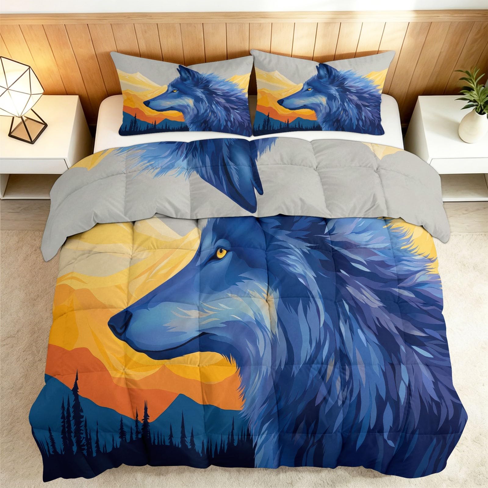 Kołdra 240 x 260 cm zwierzęta wilki góry szpilki kołdra bez poszwy 4 pory roku, dwustronne kołdry z nadrukiem ultra miękkie dla dzieci dorosły dekoracja sypialni, można prać w pralce