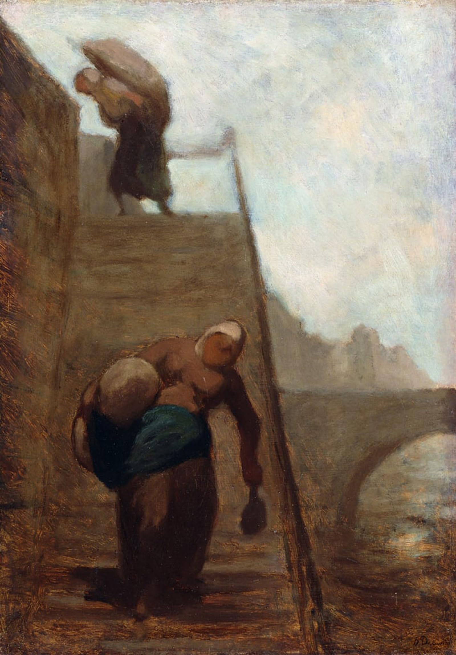ARTXLXXBN Famous Painting Art Wall Decor Abstract Art Picture Washerwomen on the Steps of the Quay by Honoré Daumier Animal Pictures for Home Decor 60x90cm