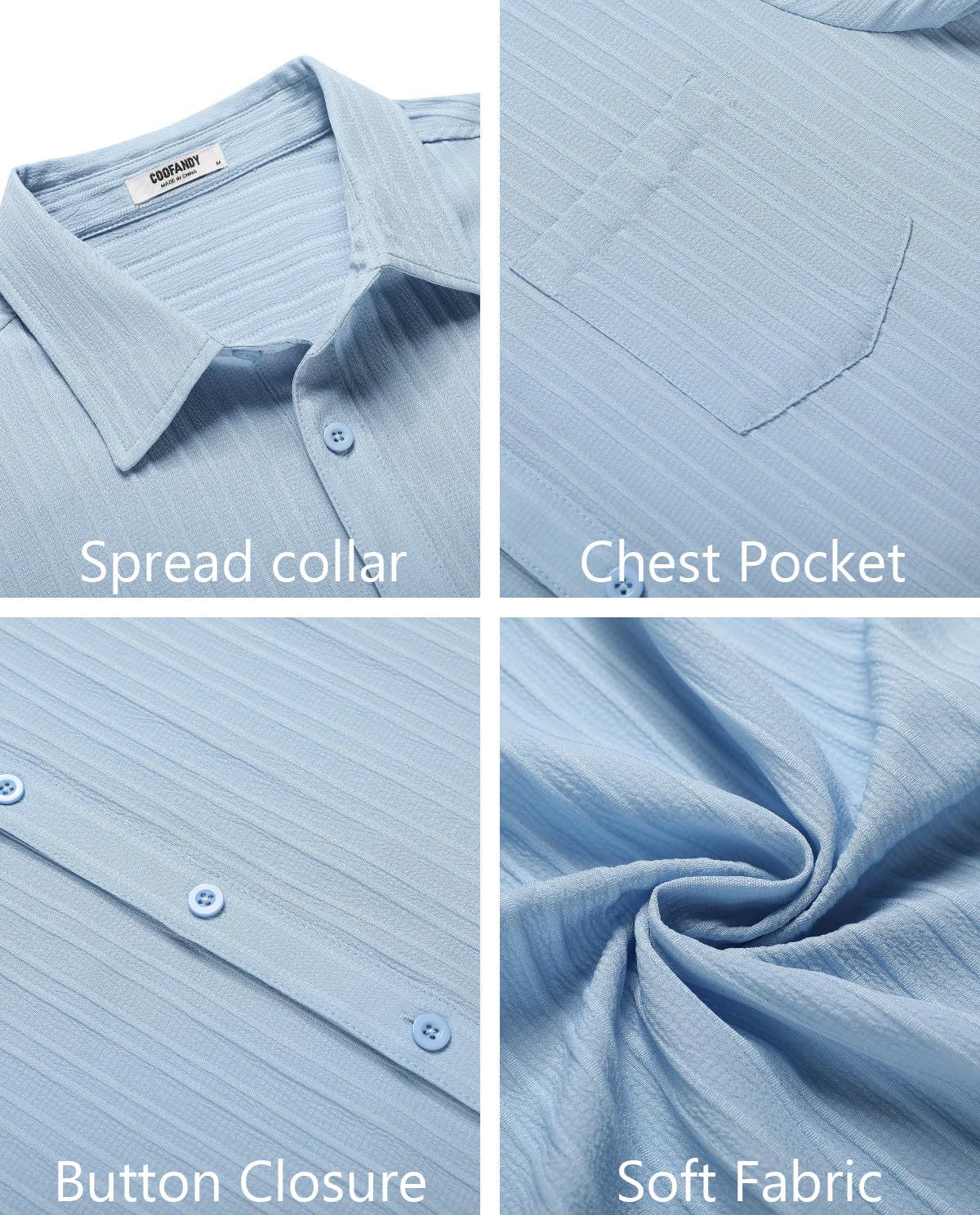 COOFANDY Men's Casual Button Down Shirts Short Sleeve Textured Summer Beach Shirt with Pocket - Image 5