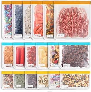 KITHELP 18 Packs Reusable Storage Bags BPA FREE, Reusable Sandwich Bags Leak-proof Freezer Bags, Washable Gallon Bags Snac...