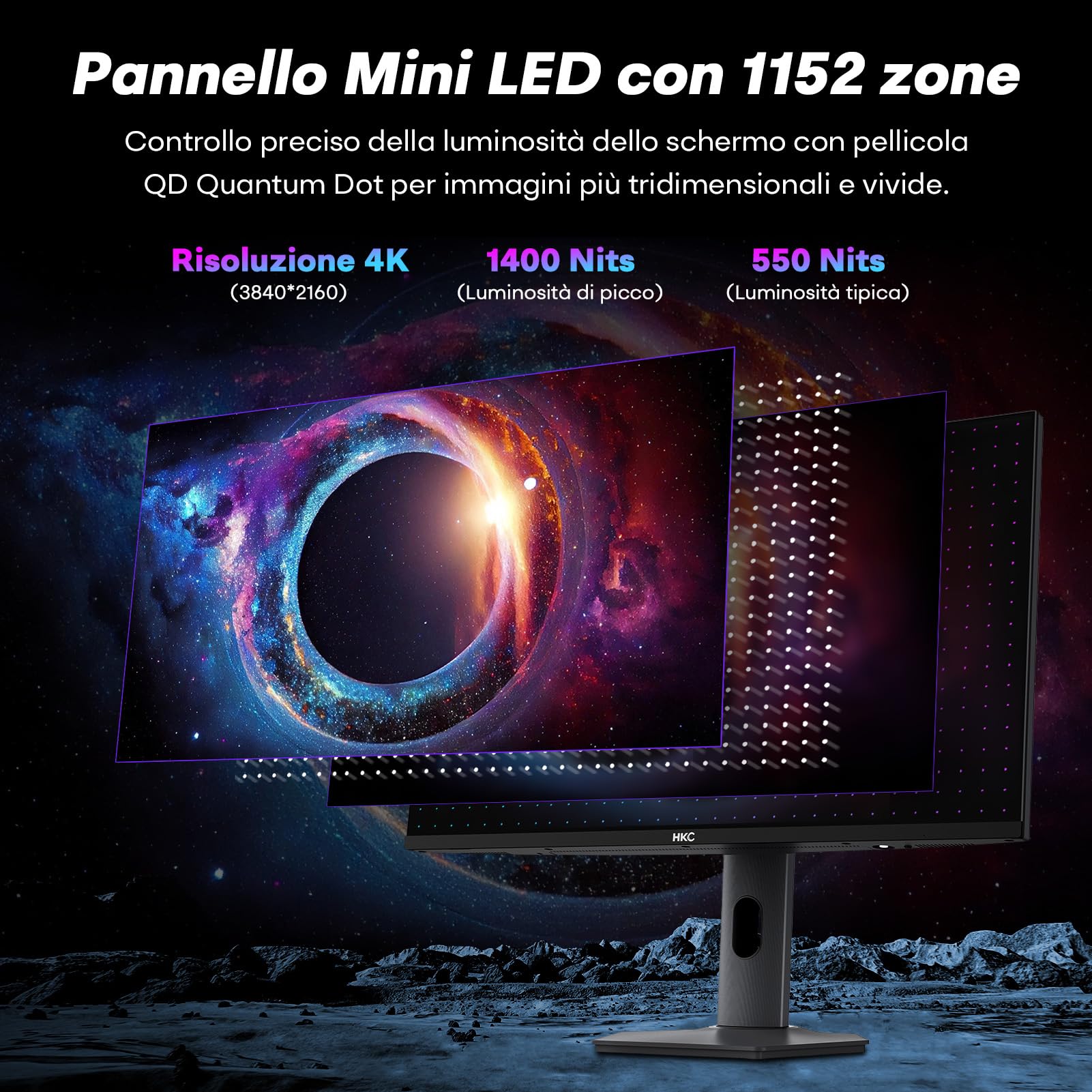 HKC Monitor Gaming Mini LED 27 Pollici, UHD 160Hz/FHD 320Hz, USB-C 90 W