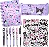 Kuromi School Supplies, Kawaii Kuromi School Supplies Gift Set, Includes Kuromi Theme Journal Pencil Case Ballpoint Pen Stickers for Girls Teens