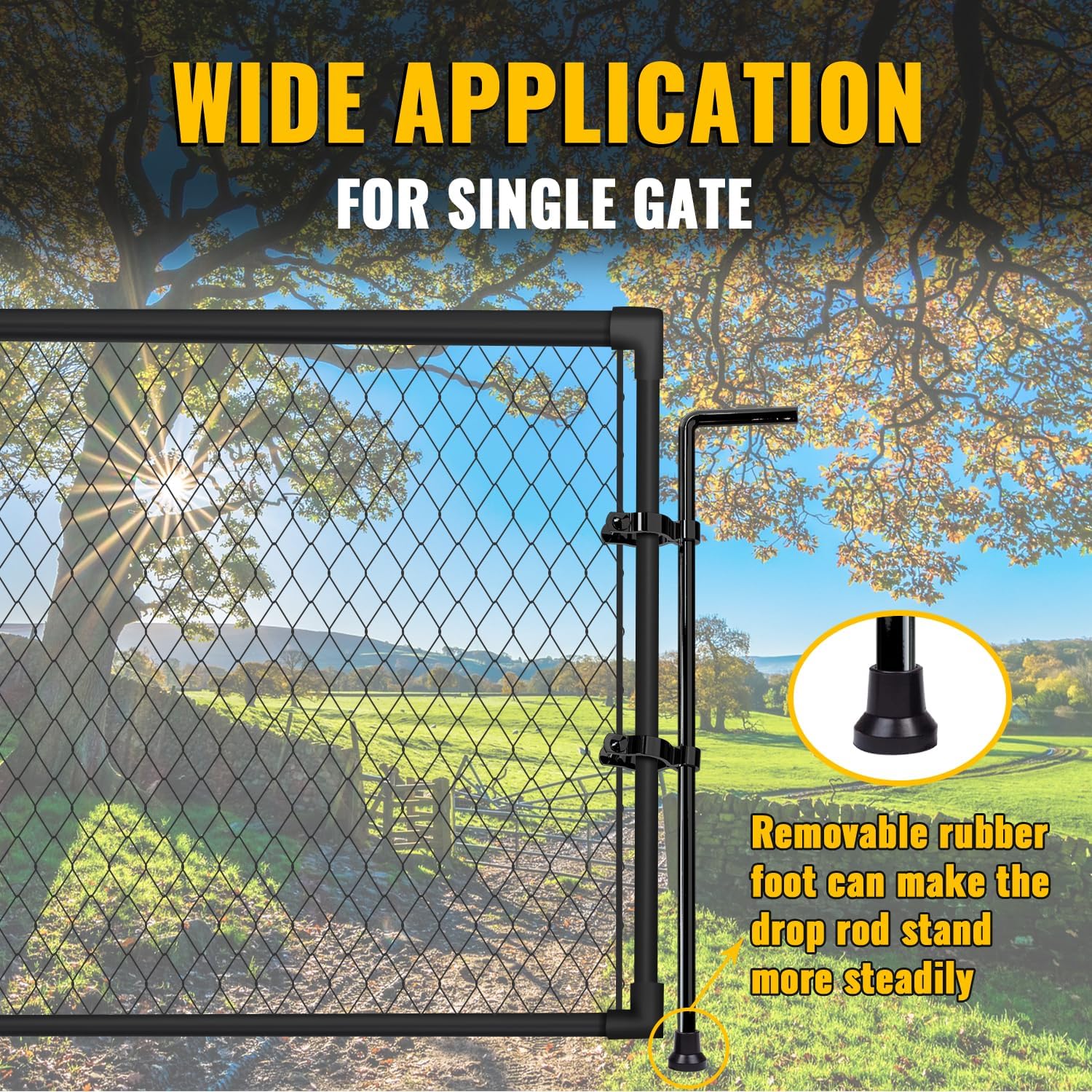 VIVIDA Chain Link Gate Drop Rod 1-3/8" x 32", Black Cane Bolts Drop Rod Pin Latch for Single or Double Gate, Chain Link Fence Parts, Black, 1 Pack
