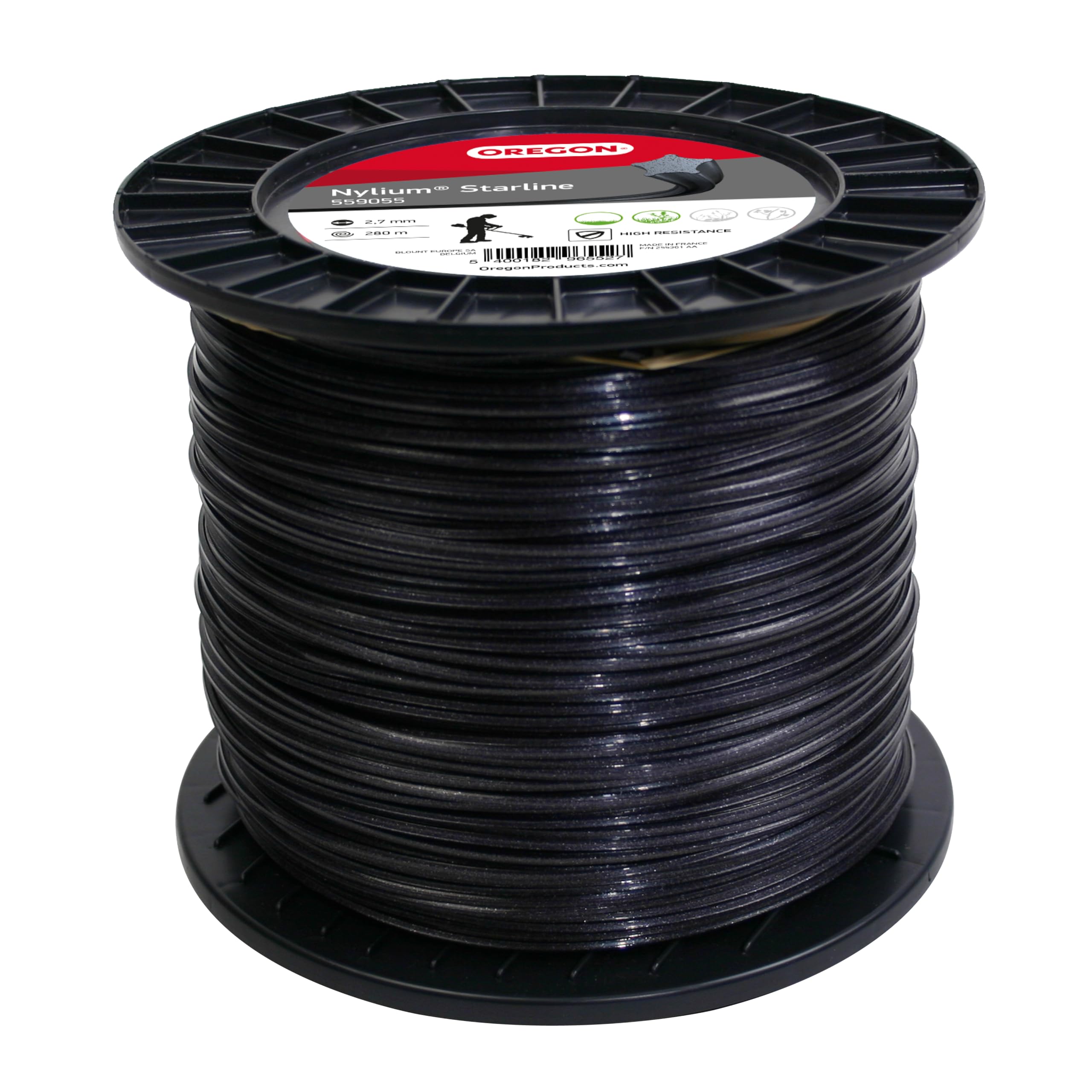 Oregon Sternförmiger Nylon-Mähfaden 2,7mm, Für hohes Gras, Unkraut, Rasen und dichte Vegetation, Strapazierfähiger Profi-Nylonfaden, Für die meisten Rasentrimmer, 2,7 mm x 280 m (559055)