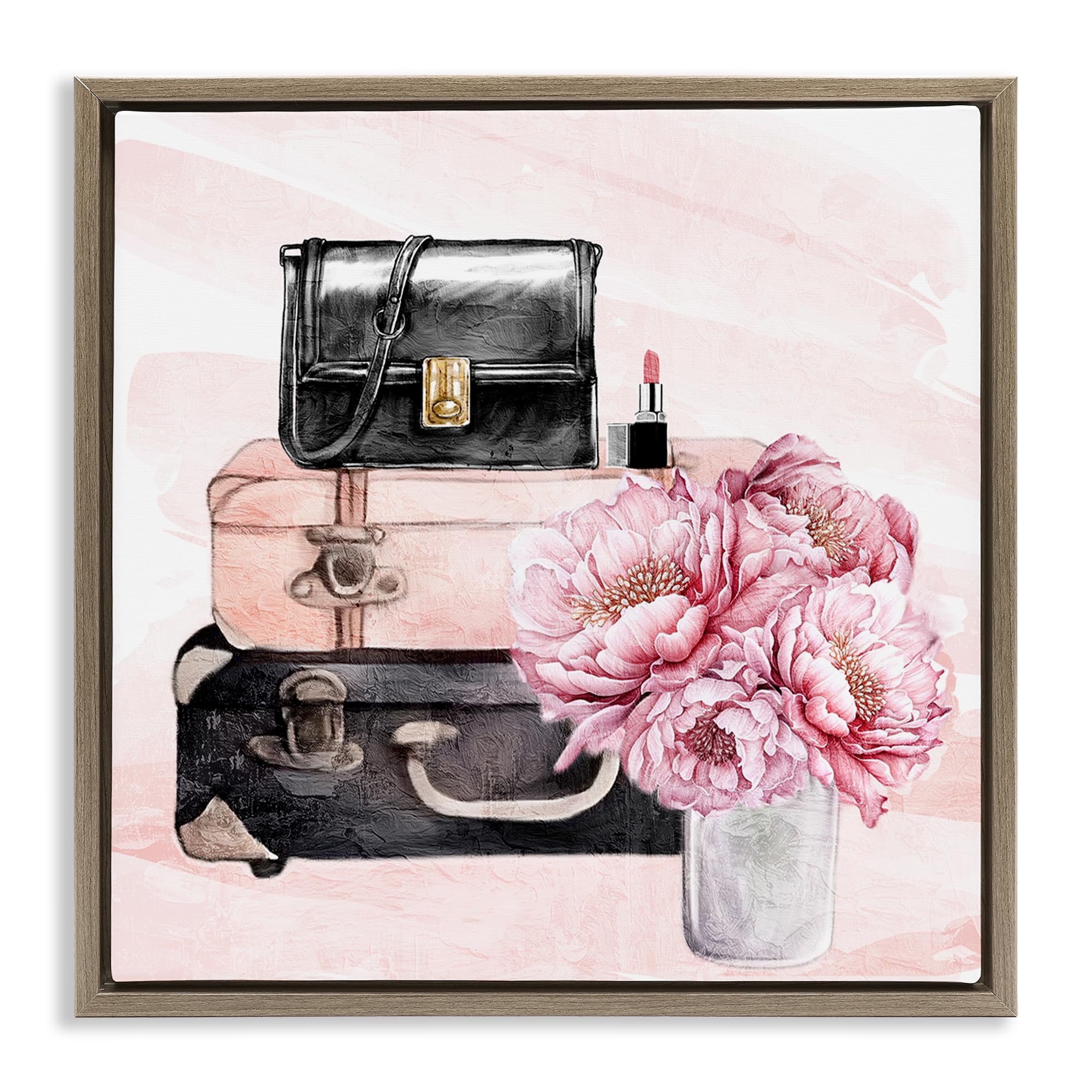 Stupell Industries Montalcino Elm (Textured) 'Glam Time Stacked Bags'| Floating Frame Canvas Art