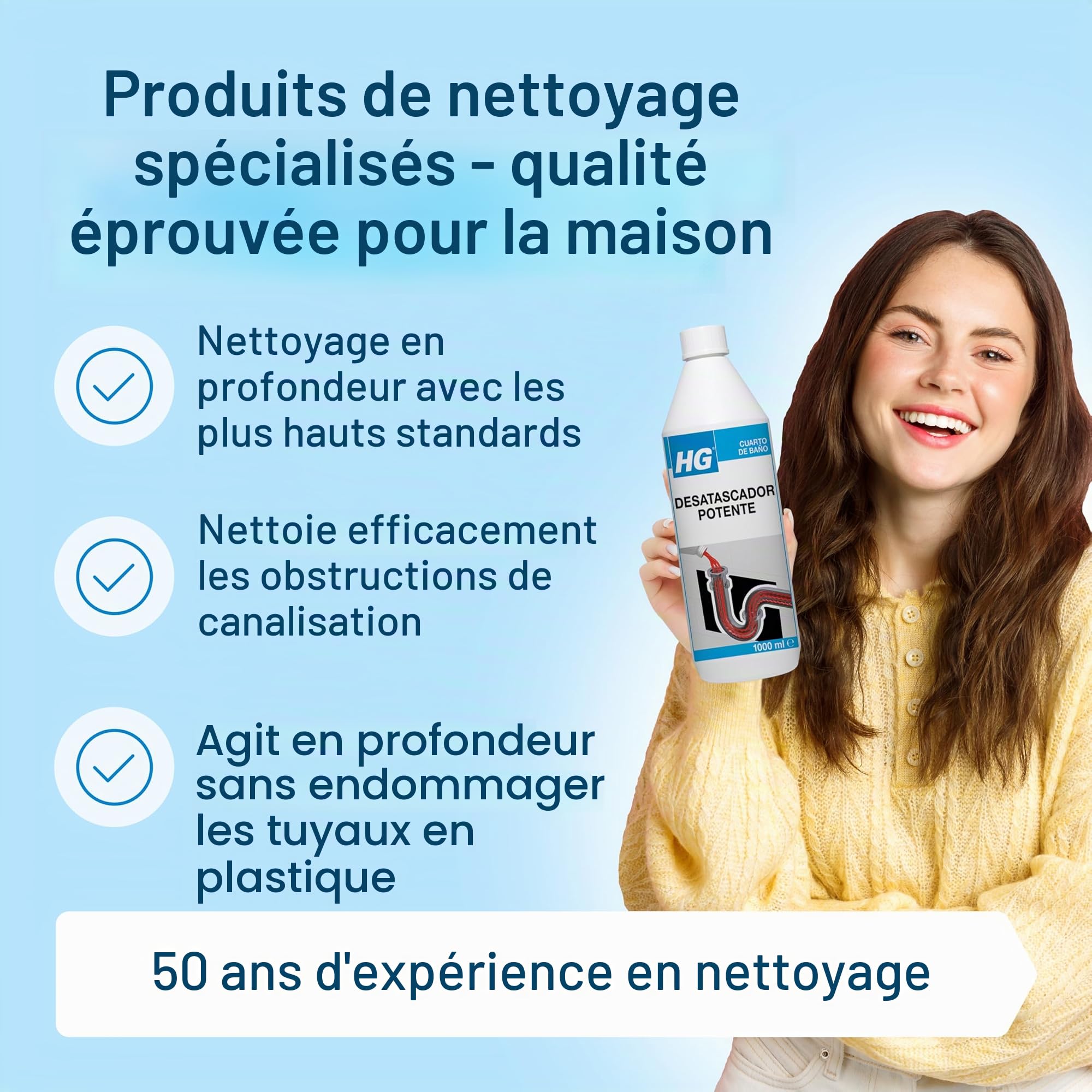 HG 139100130 Déboucheur puissant pour canalisations et canalisations, élimine efficacement les bouchons, nettoyant liquide pour tuyaux et drains bloqués dans les éviers ou les bacs de douche, 1 l