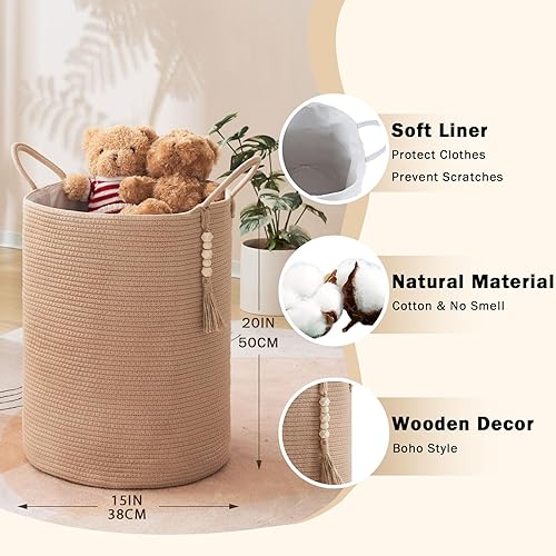 Miniatura 3 de Cesta de lavandería tejida de 58 litros, canasta alta para mantas, cesta de ropa para lavandería, dormitorio, sala de estar, decoración del hogar,