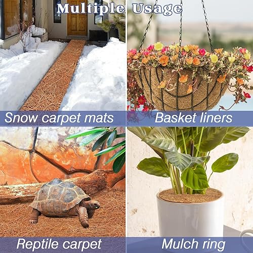 Miniatura 4 de Halatool Paquete de 3 alfombras de 16 x 80 x 0.28 pulgadas gruesas antideslizantes para hielo y nieve, rollo de fibra de coco natural, tapetes