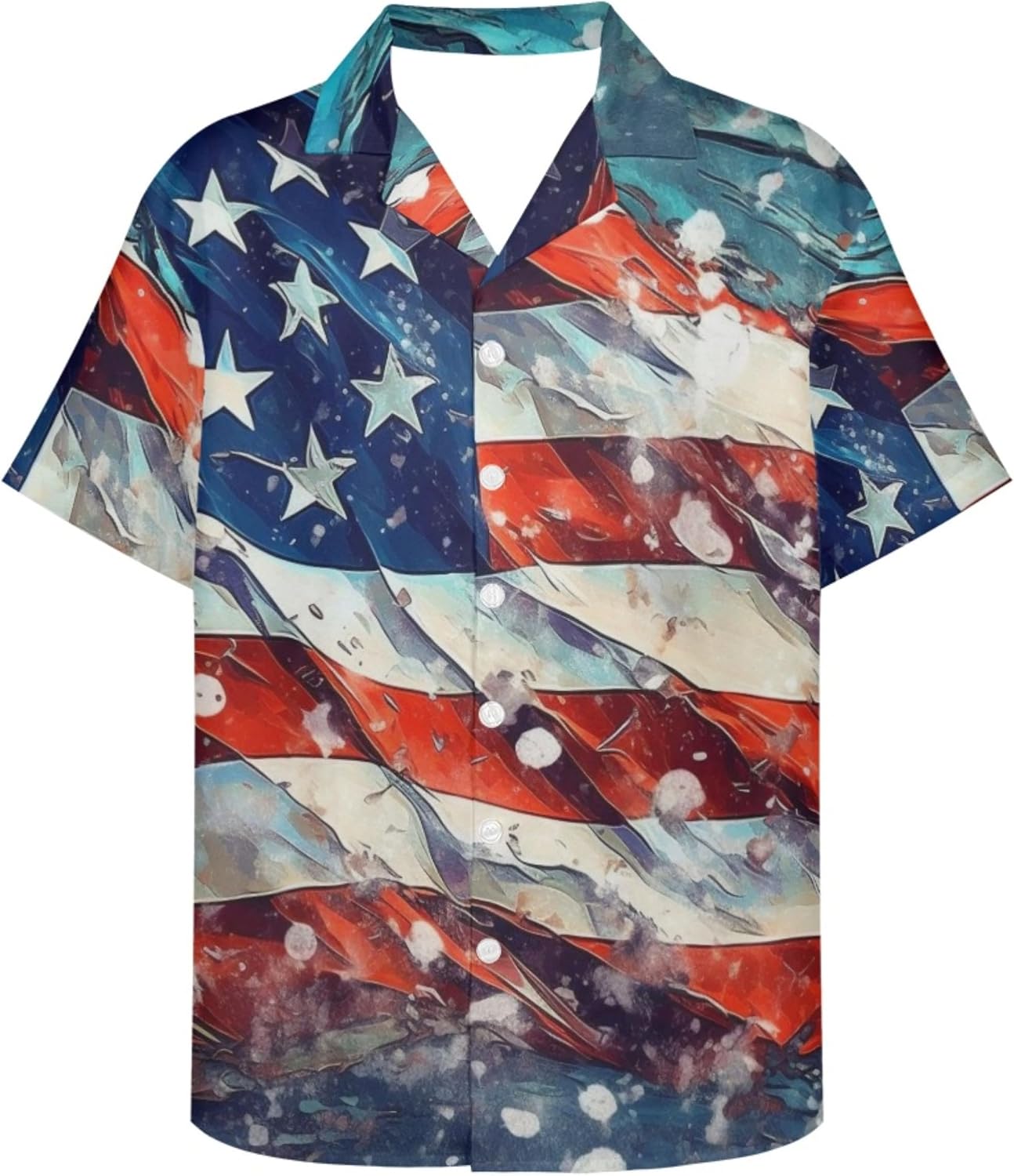 Hawaiian Shirts for Men Short Sleeve Aloha Beach Shirt The American Flag Printed Summer Casual Button Down Shirts