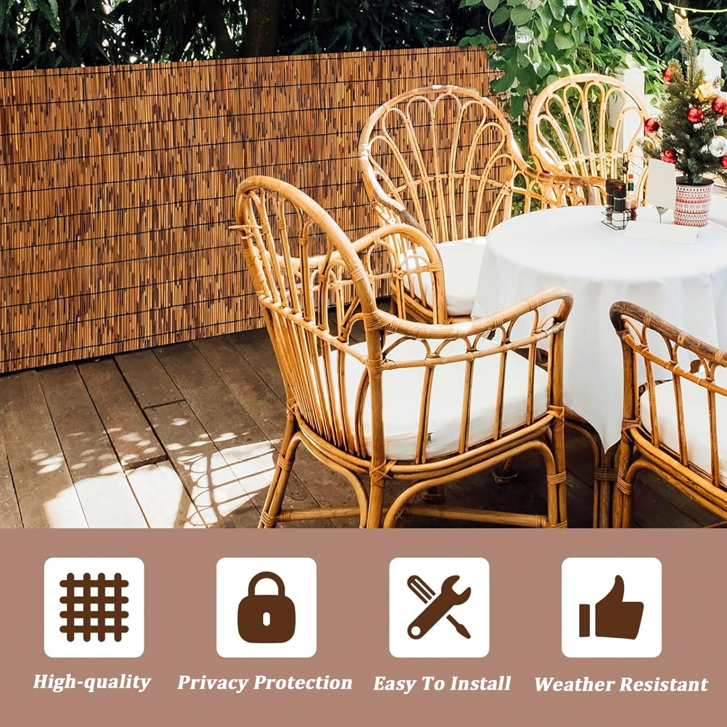 Rotoli decorativi in bambù per balconi e terrazze, recinzione da giardino (1,5 m x 6,1 m), protezione durevole della privacy per giardini e patii