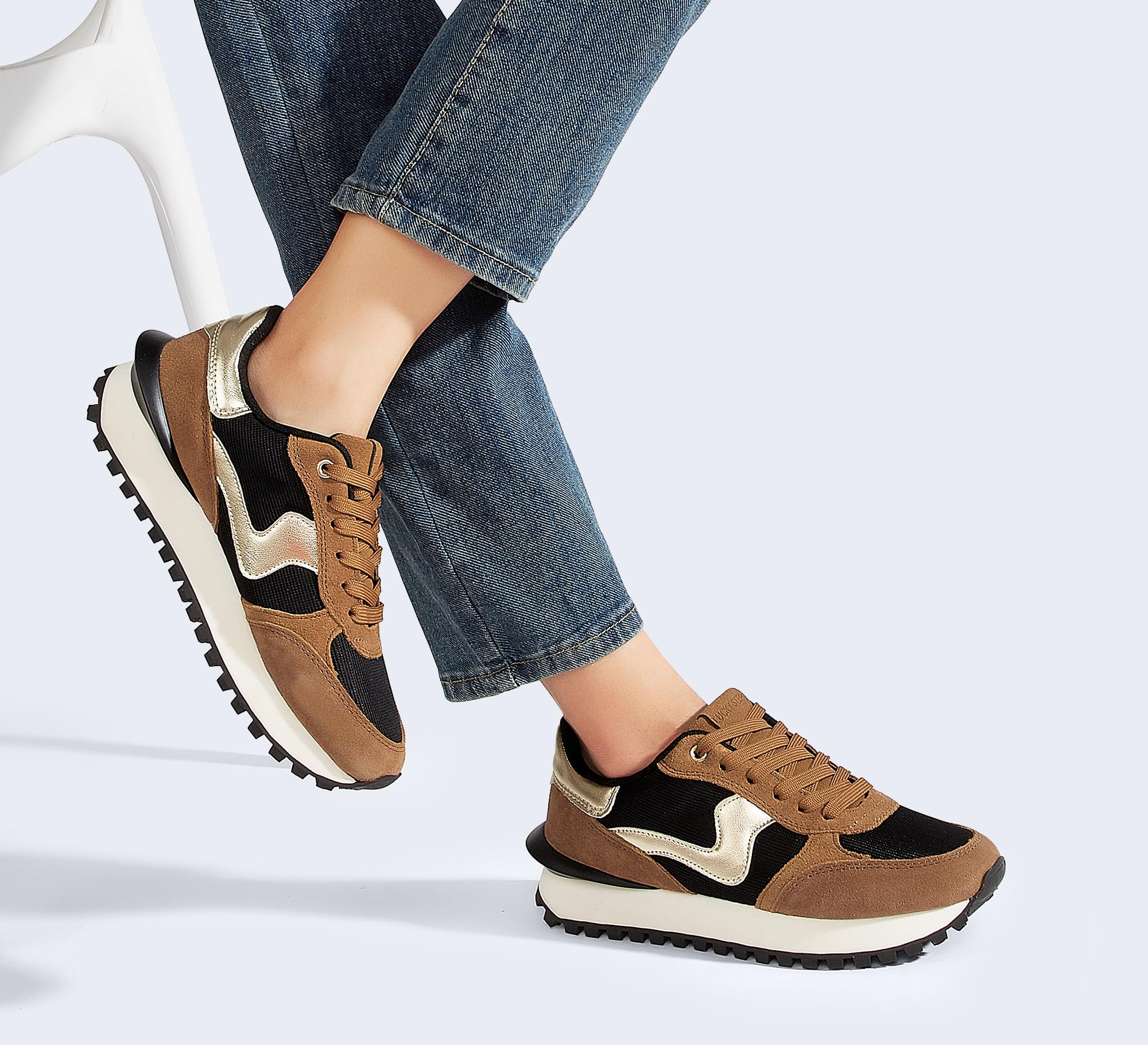 LUCKY STEP Tenis de moda con plataforma para mujer, estilo retro, para caminar, informales, elegantes, duraderos, de lujo, para correr