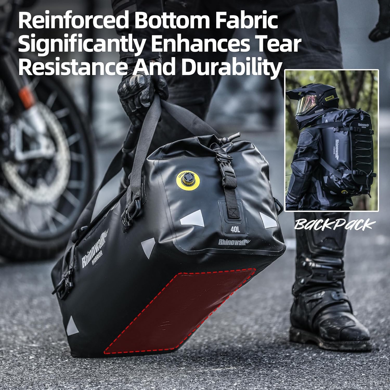 Rhinowalk Motorcycle Tail Bag 65L Waterproof Duffle Dry Bag Motorcycle Travel Luggage with Large Storage Space for Camping, Boating, Bycycle, Motorbike-Black