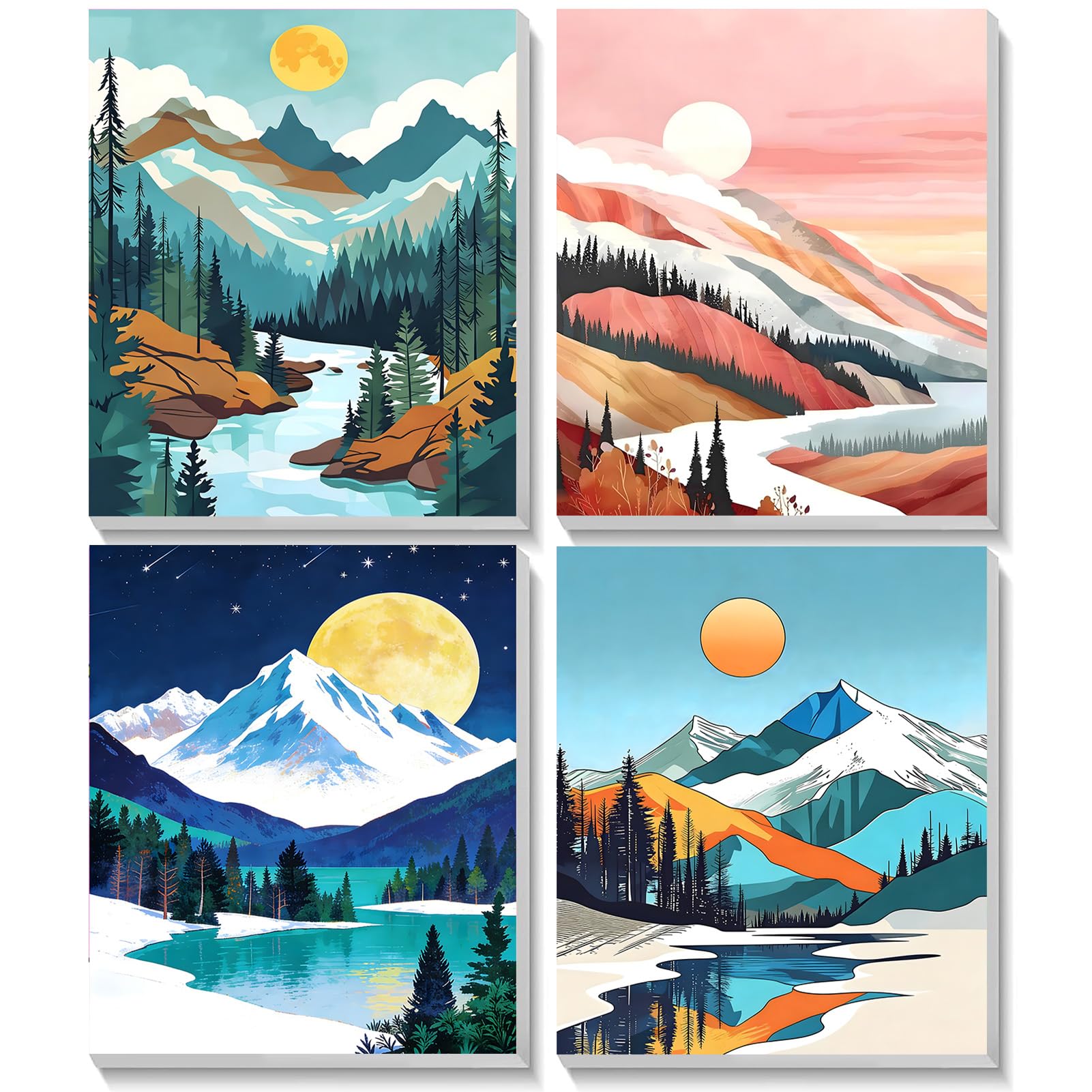 TOSTOG Landscape Scenes 4 Pack Framed Canvas Painting by Numbers Art Kit for Adults and Kids, Beginner Acrylic Painting Supplies with Wooden Frame for Home Wall Decor 20 * 25 cm/8 * 10 in - 1