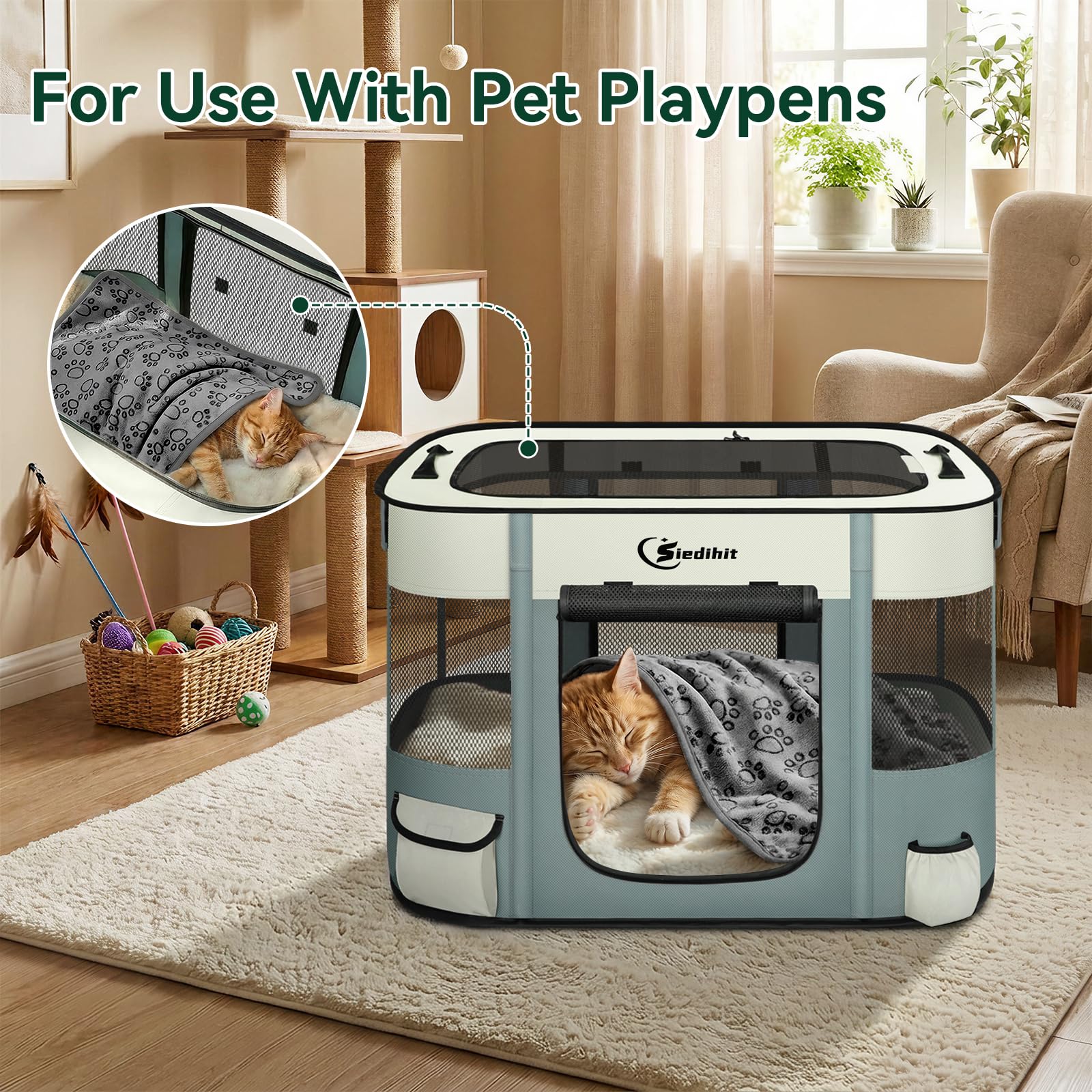Parc de jeu pour chien, chat, chiot - Parc portable pour l'intérieur et l'extérieur, les voyages, le camping - Niche pliable pour lapin et petits animaux avec étui de transport