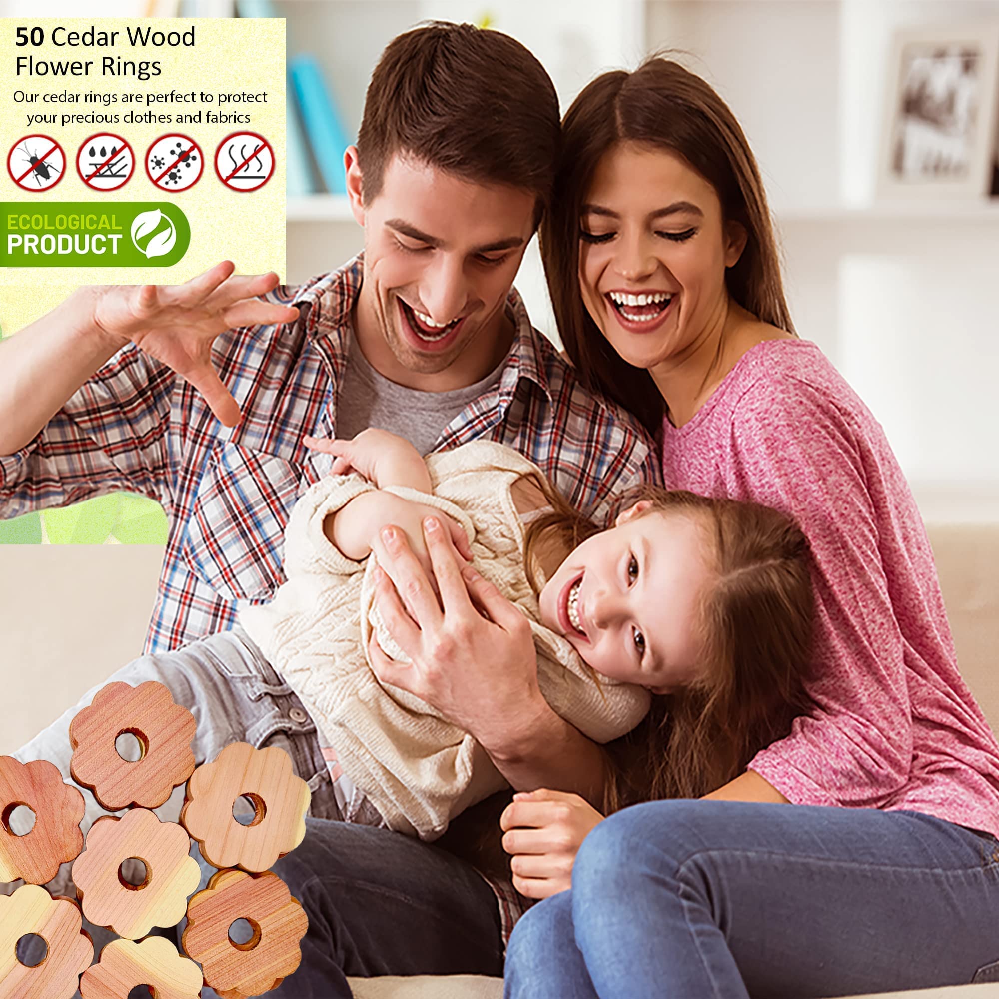 Moth Repellent for Clothes by Zidina 50x Rings 100 Natural Cedarwood