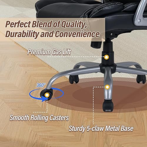 Miniatura 8 de Giantex Silla de oficina ejecutiva, silla ergonómica de cuero para computadora con función de balanceo, asiento y brazos acolchados, sillas de