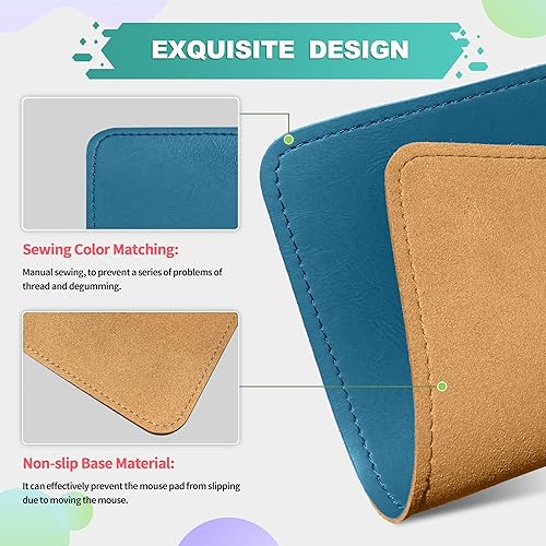 Miniatura 10 de Tapete para mouse de cuero sintético con borde cosido y base de microfibra con antideslizante a prueba de agua Tapete para mouse para computadora,