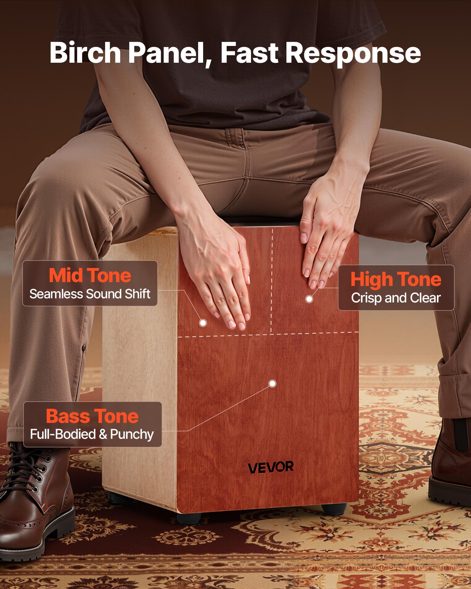 VEVOR Cajon Box Drum, Con Corde per Chitarra Interne, Scatola di Percussioni in Legno Leggera, Strumento Musicale Portatile in Legno di Betulla con Borsa da Viaggio, 30,5 x 30,5 x 43,2 cm
